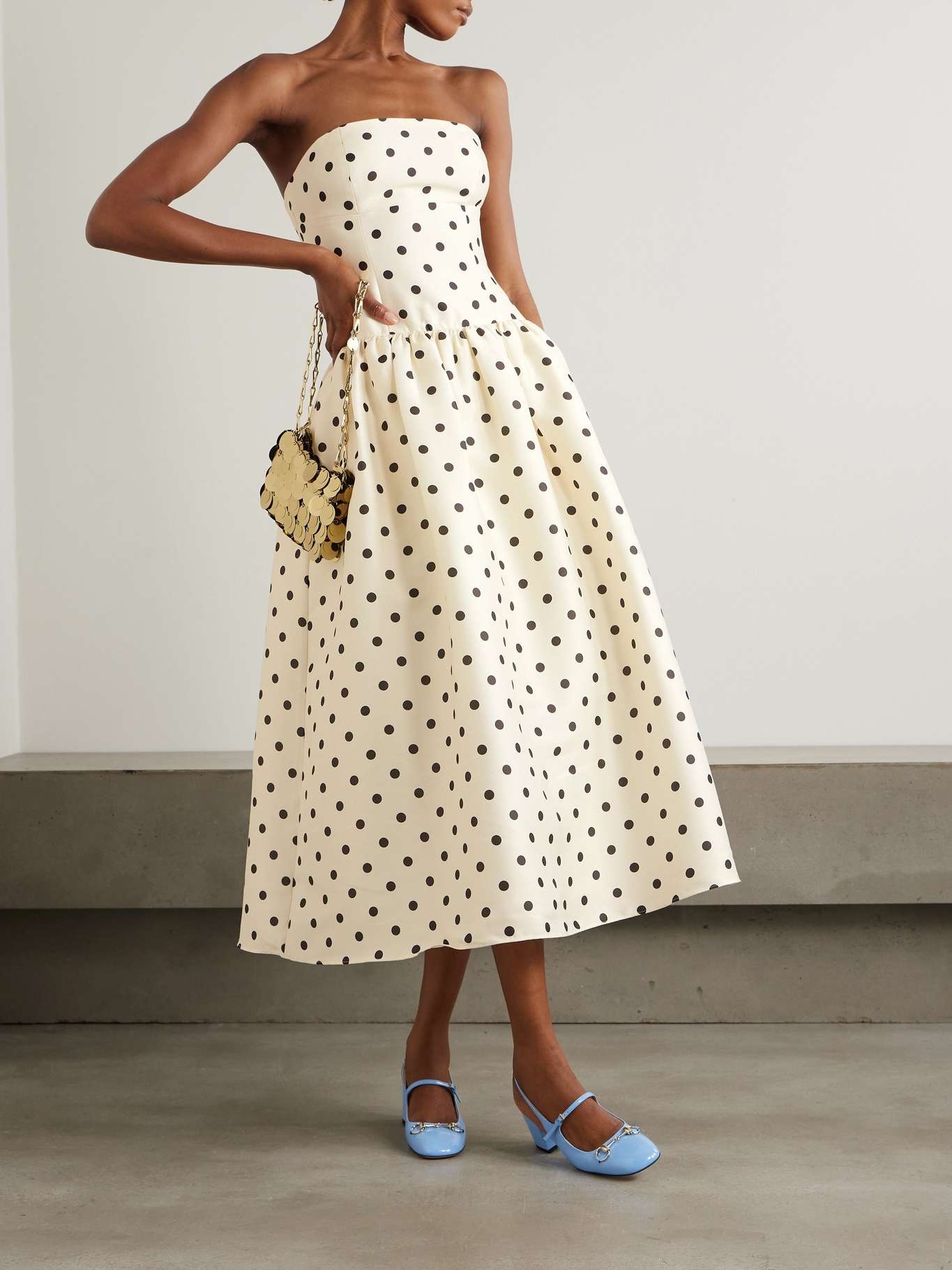 【Self-Portrait】UK発 Polka Dot Taffeta Midi Dress バンドゥ Self Portrait Cream Polka Dot Taffeta Midi Dress | Shopbop