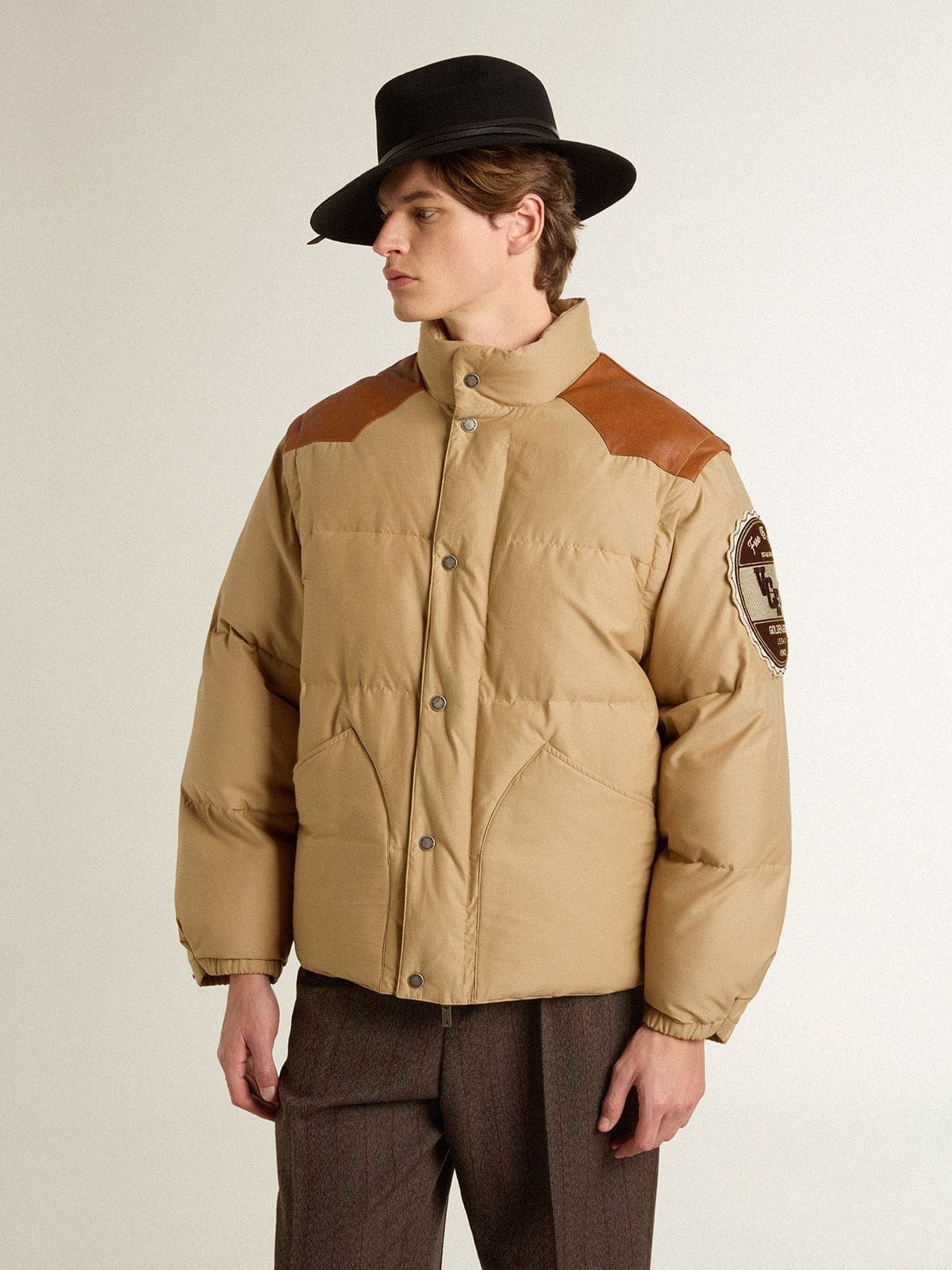 Beige bomber jacket with leather and patch details - 2