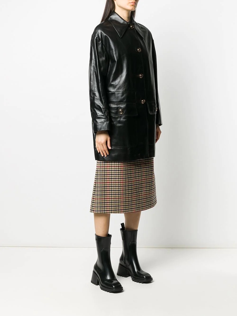 lambskin leather button-up coat - 3