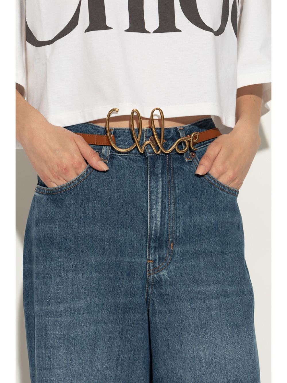 logo buckle leather belt - 2