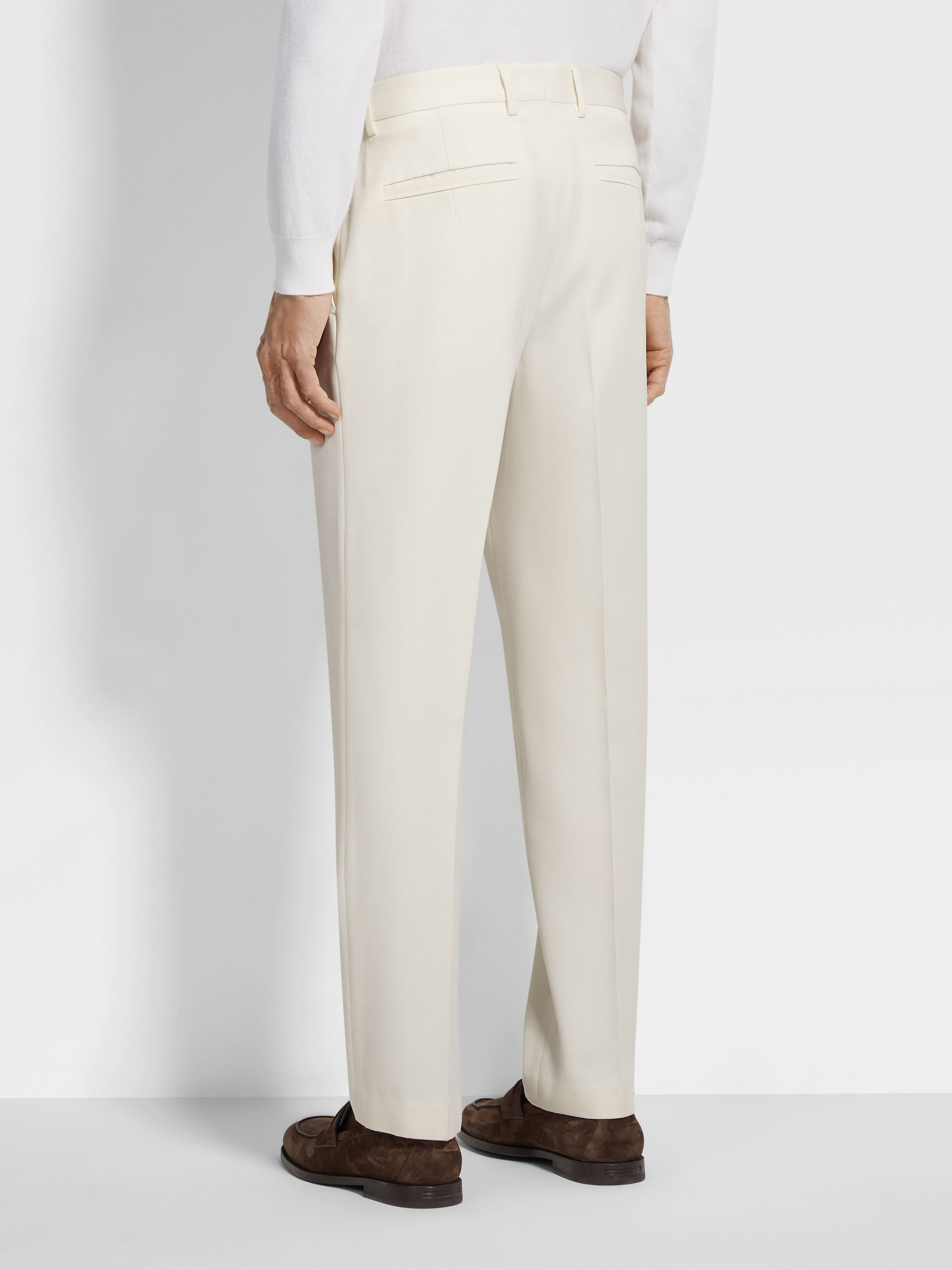 WHITE COTTON AND WOOL PANTS - 5