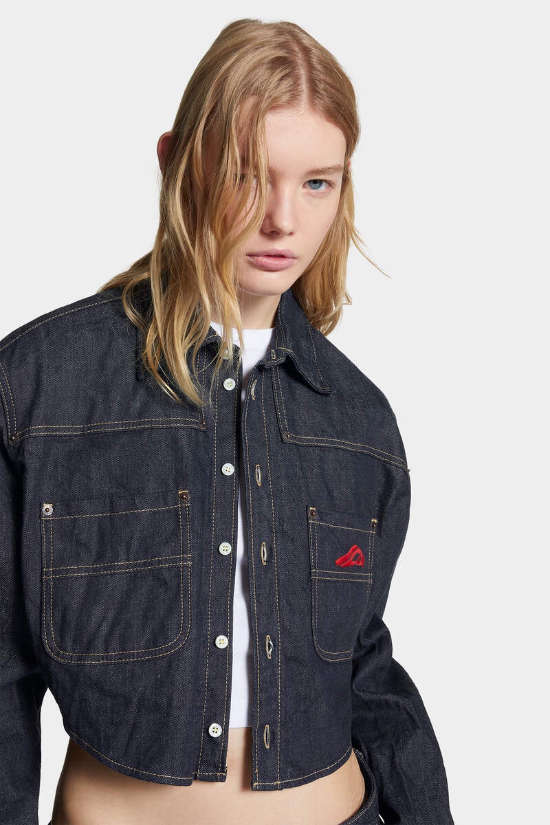 DARK WASH ICON CROPPED JEAN SHIRT - 5