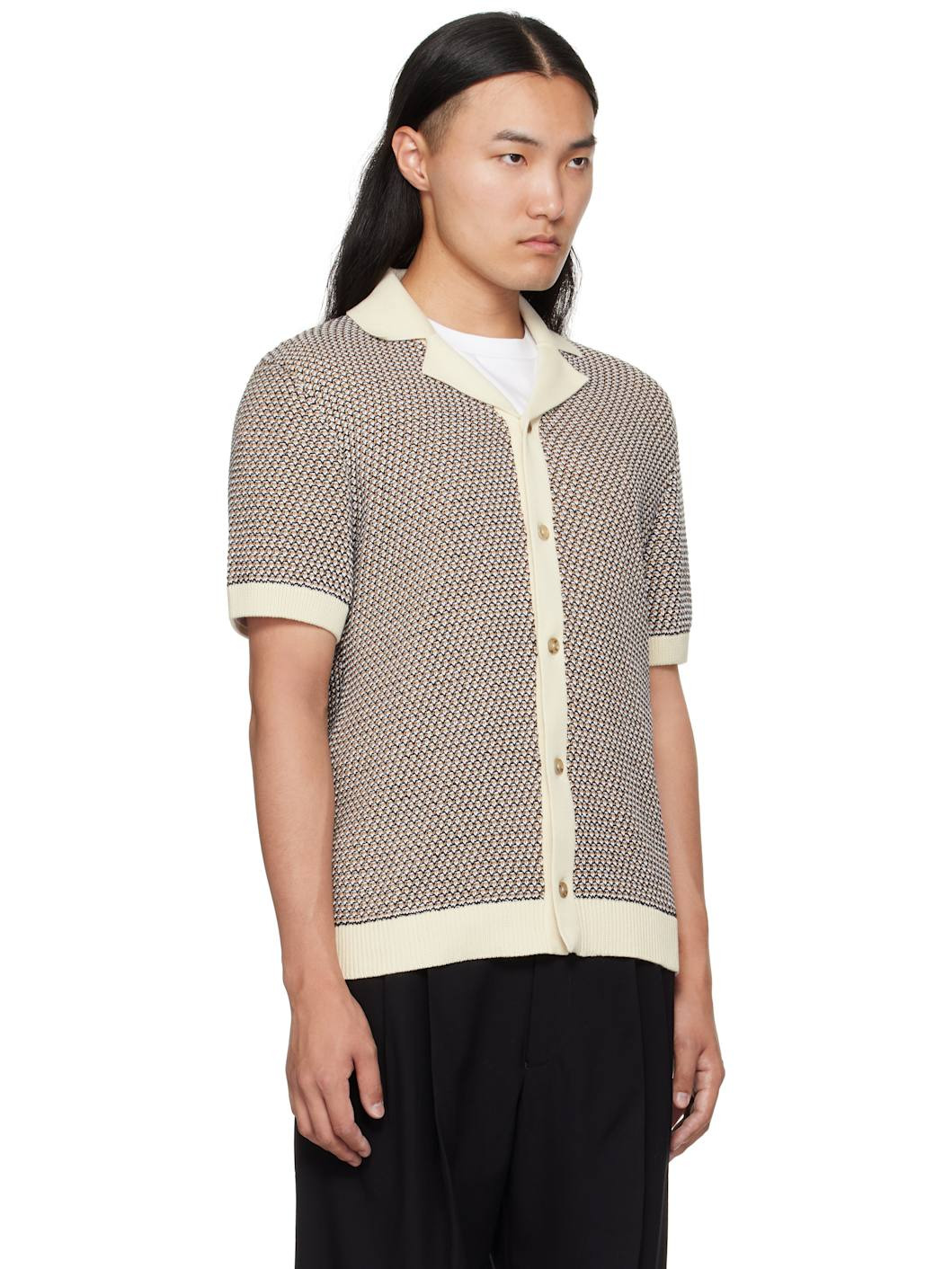 Beige Regular-Fit Knit Cotton Shirt - 2