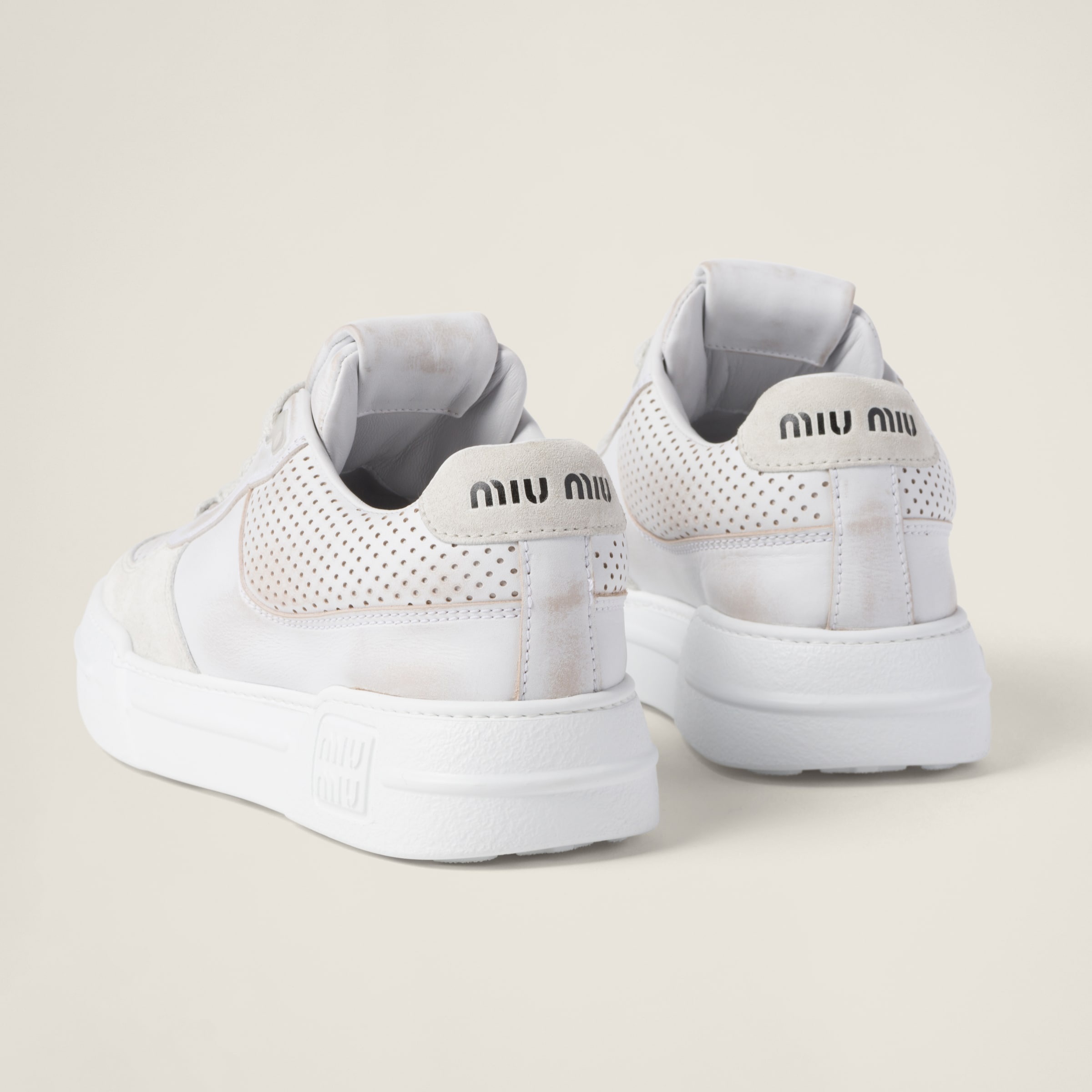 Bleached leather and suede sneakers - 3