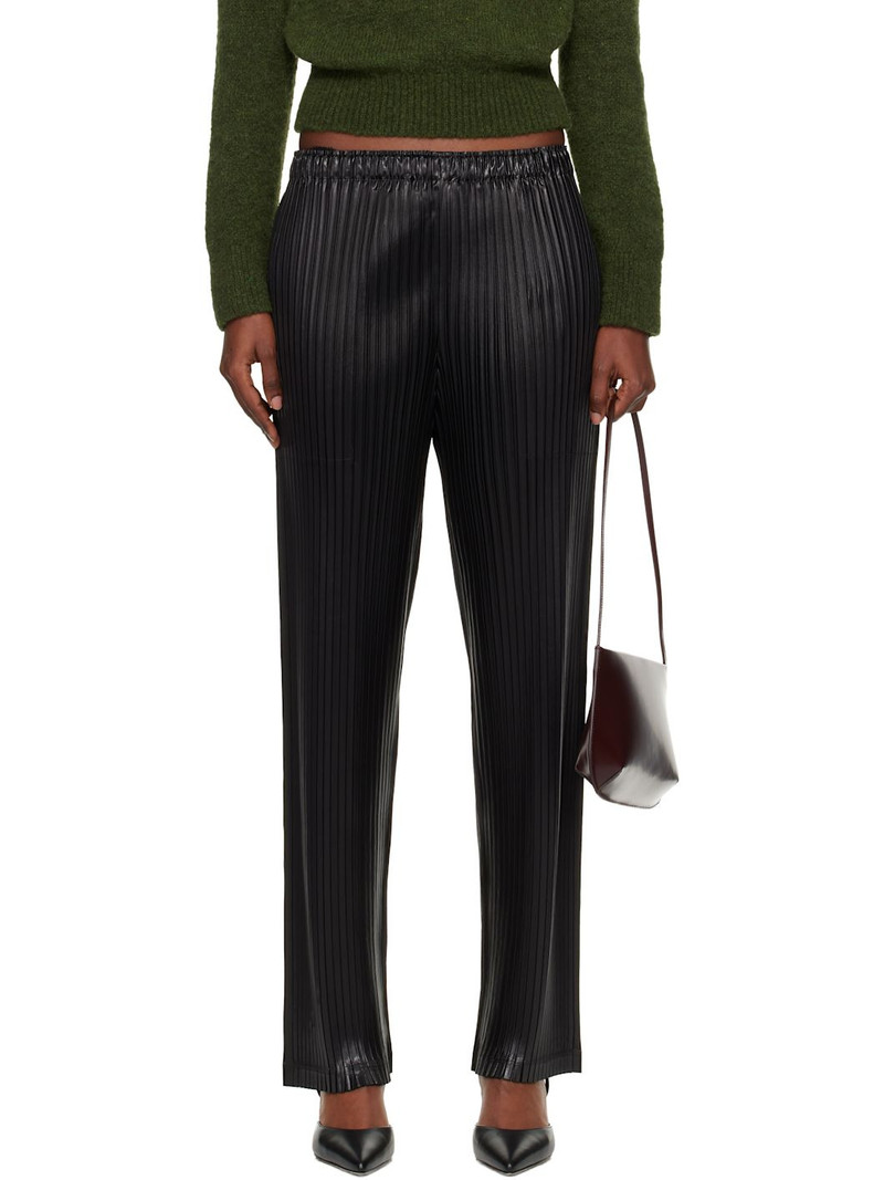 Black Glossed Metal Pleats Trousers 1