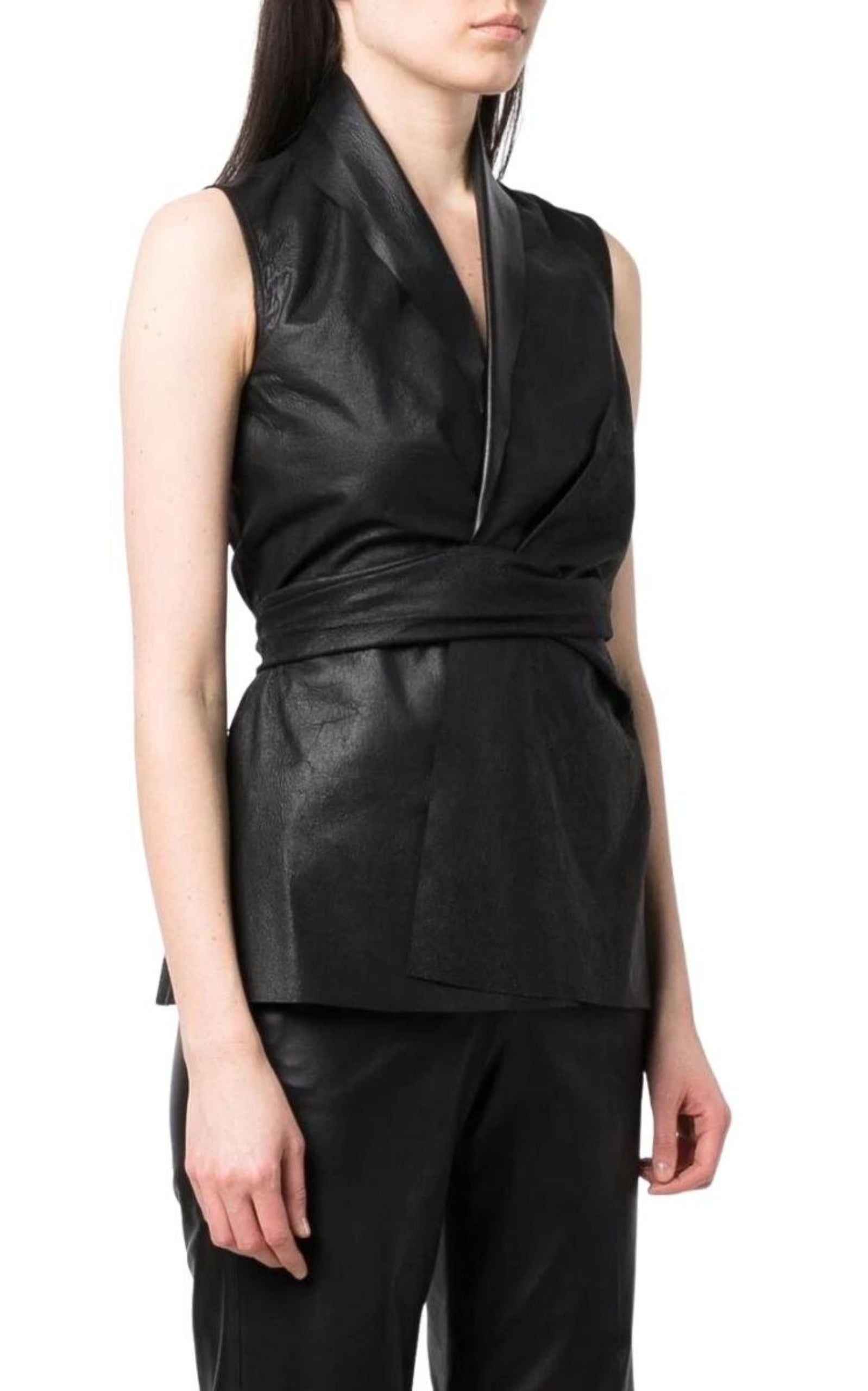 Wrap-front Leather Vest - 3