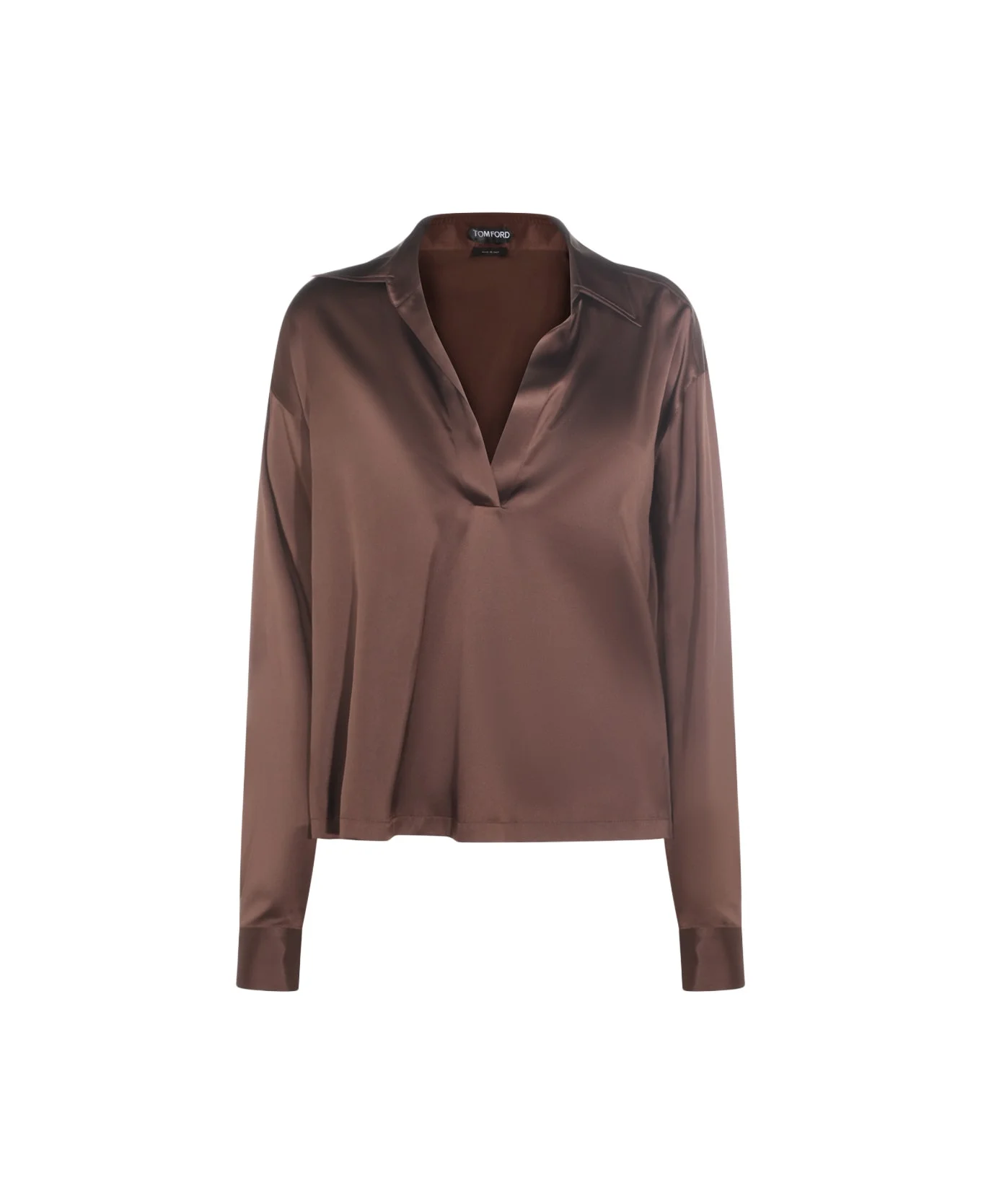 Brown Silk Polo Shirt - 1