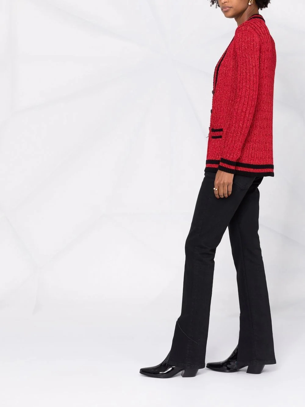 long knit college cardigan in braided lurex - 7