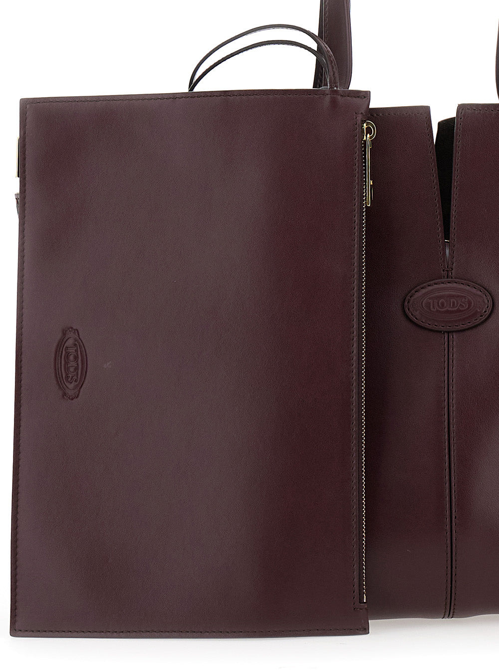 Tod's Women Bordeaux Tote Bag With Two Top Handles And Embossed Logo Lettering On The Front In Leath - 5