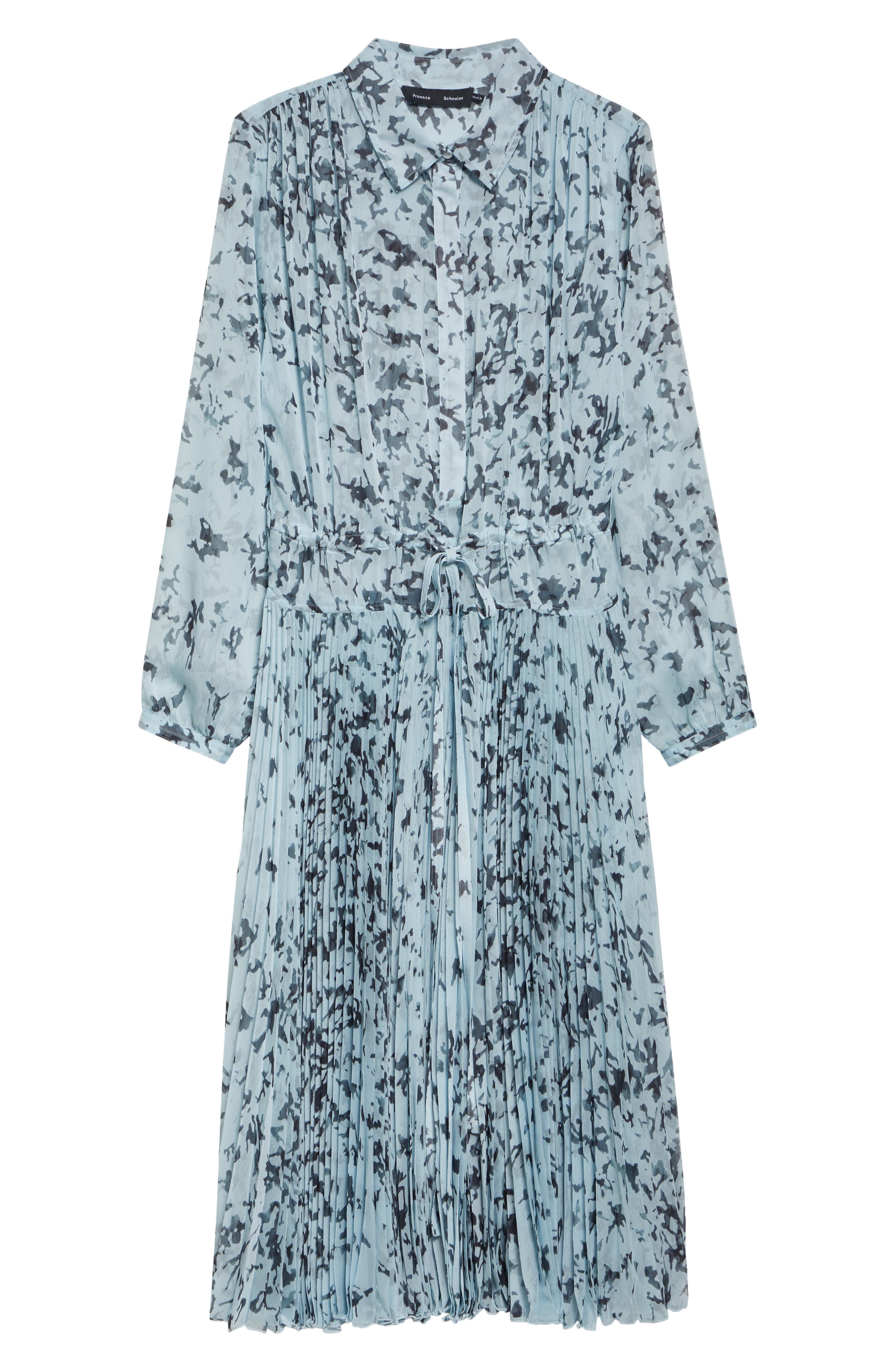 Proenza Schouler Jones Long Sleeve Pleated Crinkle Chiffon Shirtdress in Sky Blue Multi at Nordstrom - 5