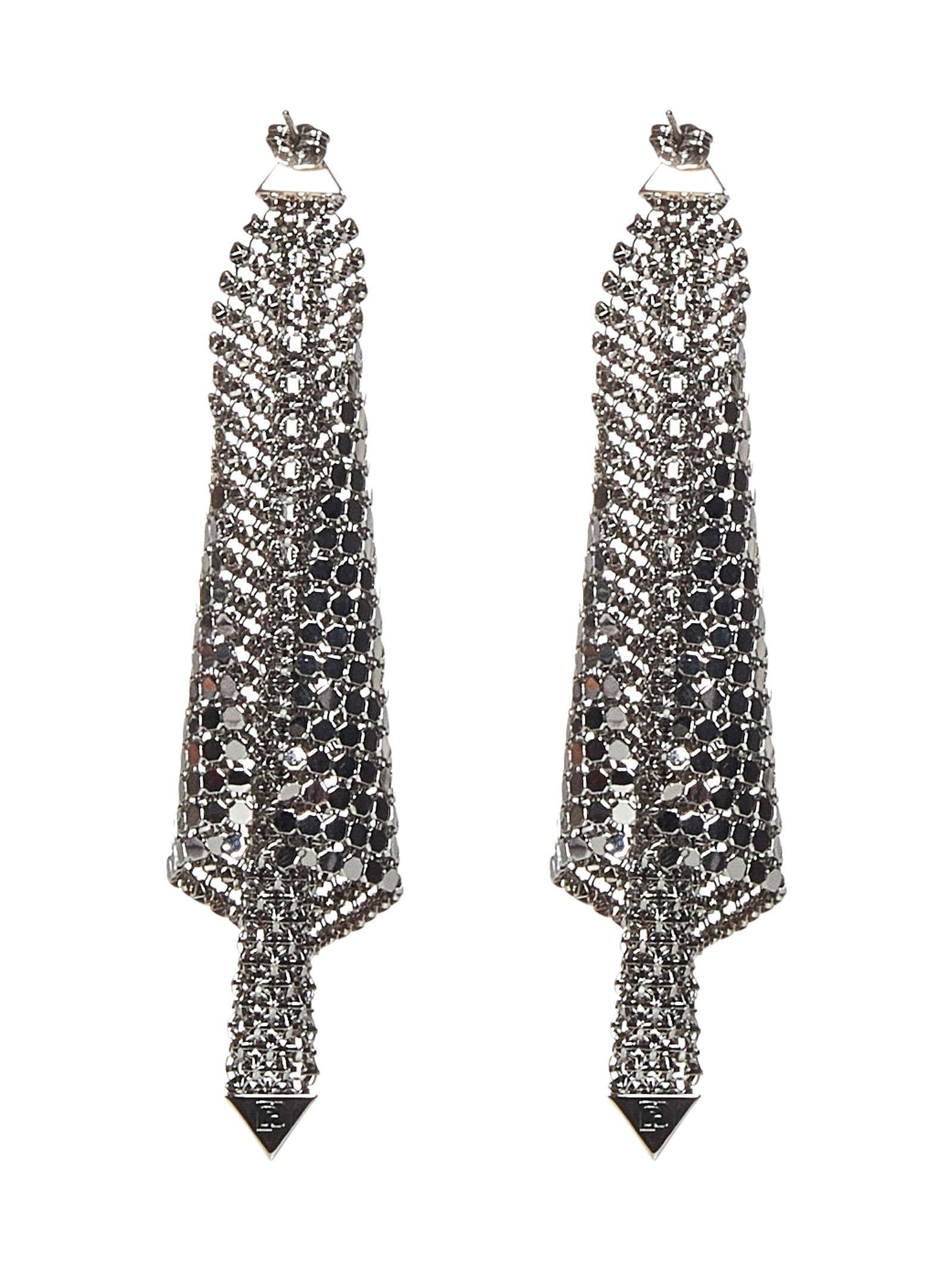 Diamond-shaped flexible silver mesh drop earrings. - 2