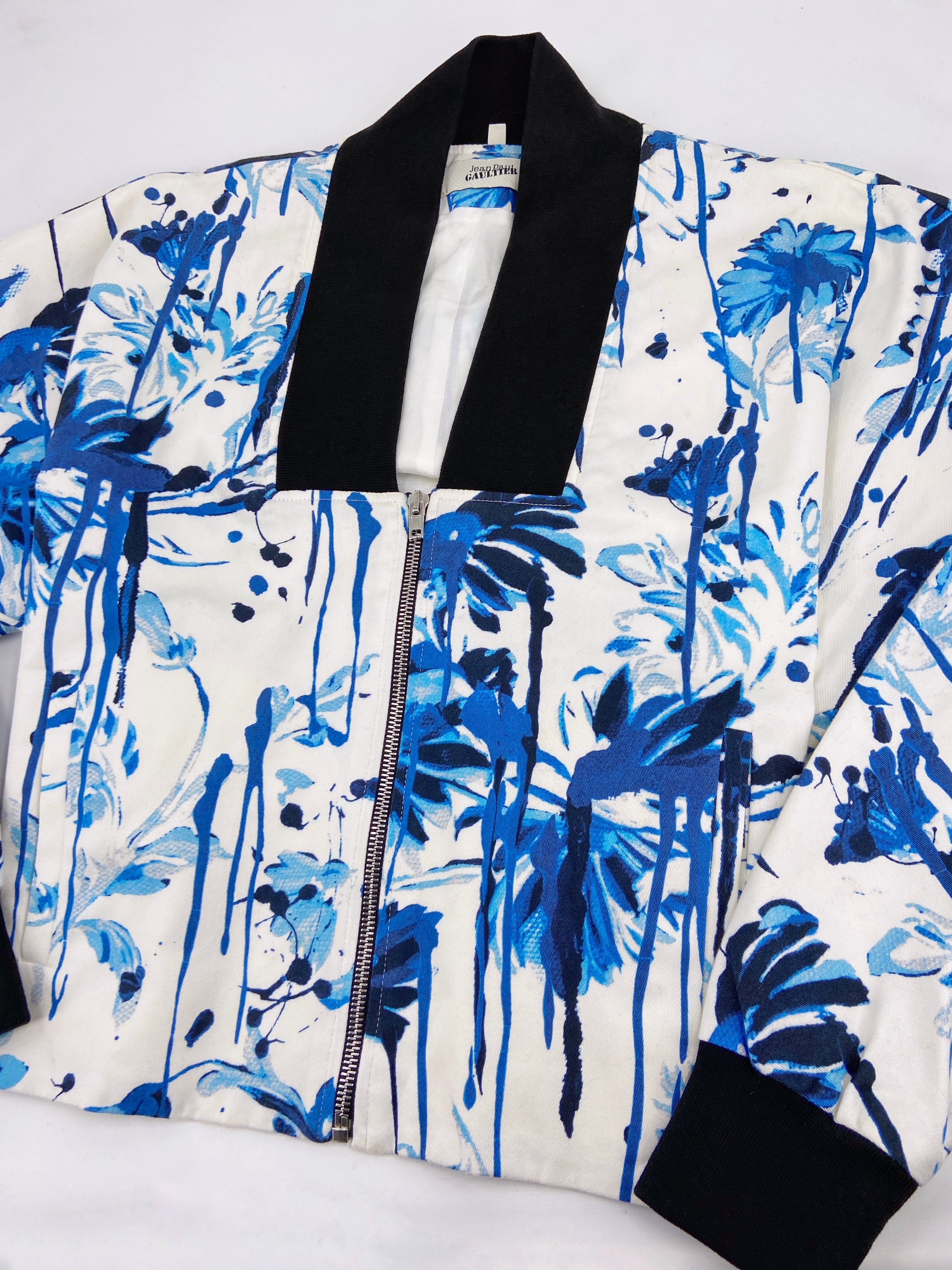 Jean Paul Gaultier Spring 2015 Blue Floral Cropped Bomber 40 - 5
