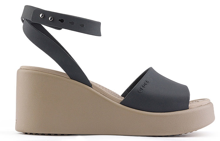 (WMNS) Crocs Brooklyn Ankle Strap Wedge Sandals 'Black Beige' 209406-07H - 2