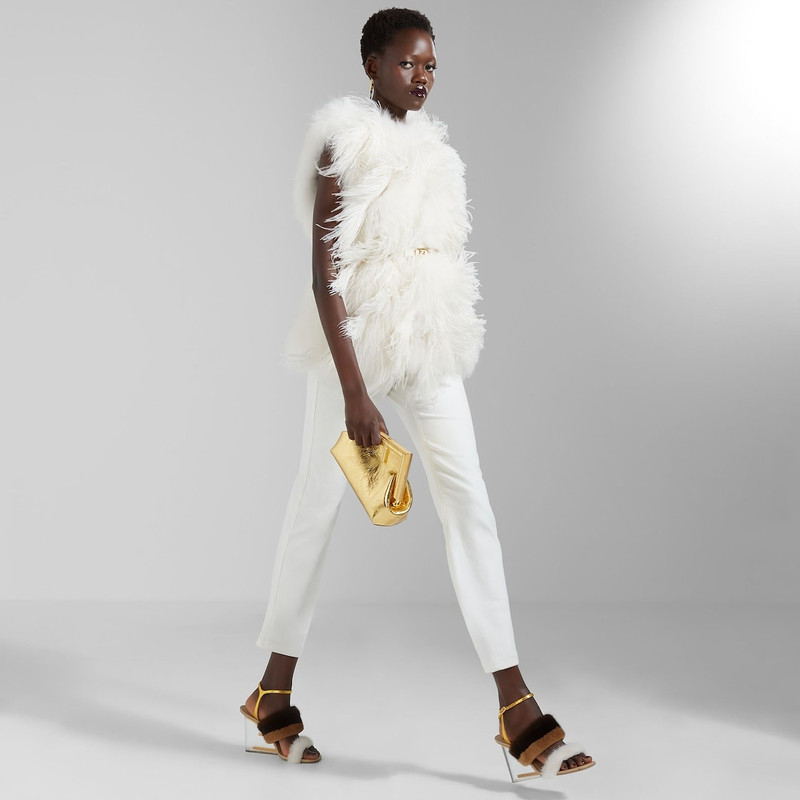 FENDI White fox-fur and feather gilet outlook