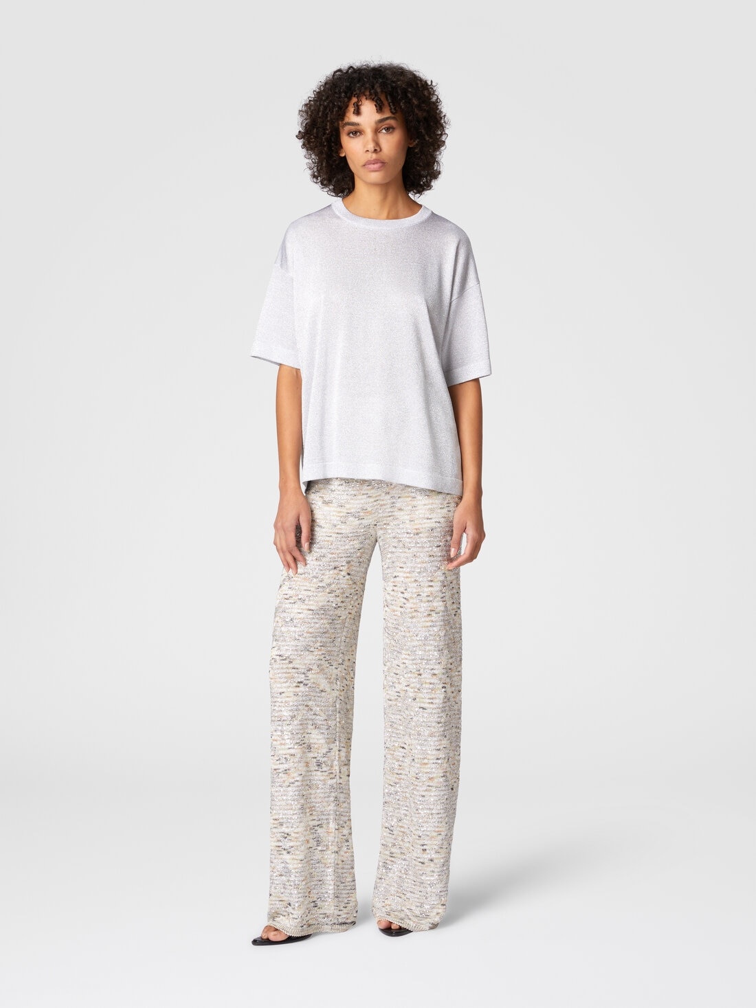 Oversized crewneck sweater in lamé viscose with whetstone sleeves - 2