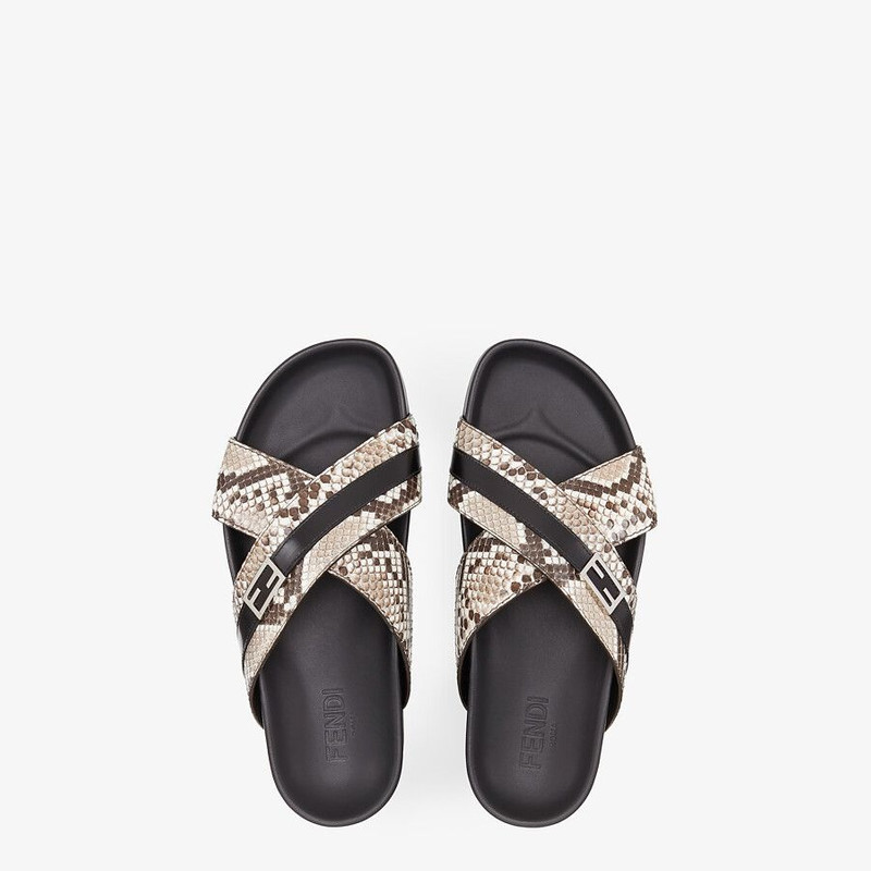 Beige python leather slides 4