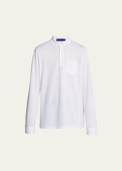 Ralph Lauren Men's Washed Long-Sleeve Pocket Polo Shirt, White outlook