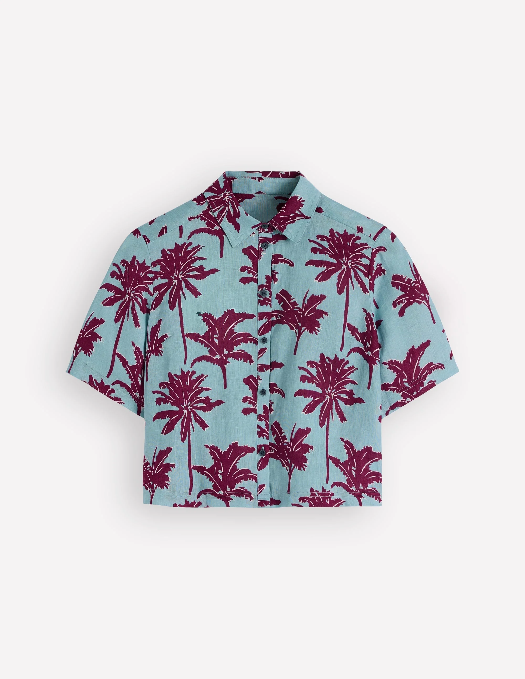 Short Sleeve Linen Shirt-Seamist Blue, Palm Paradise - 1
