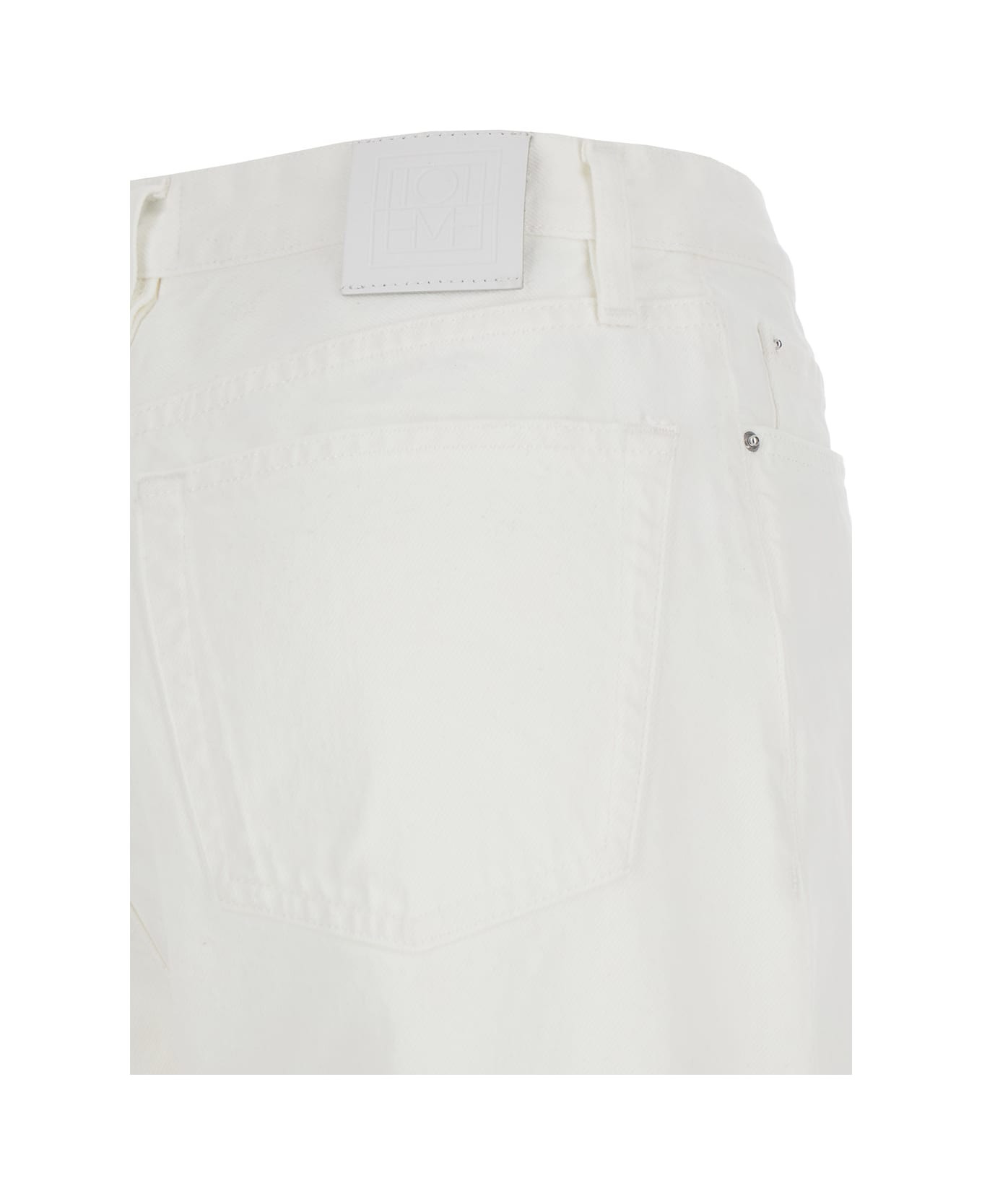 White High Waisted Jeans With Twisted Seam And Logo Patch On The Rear In Denim Woman - 3