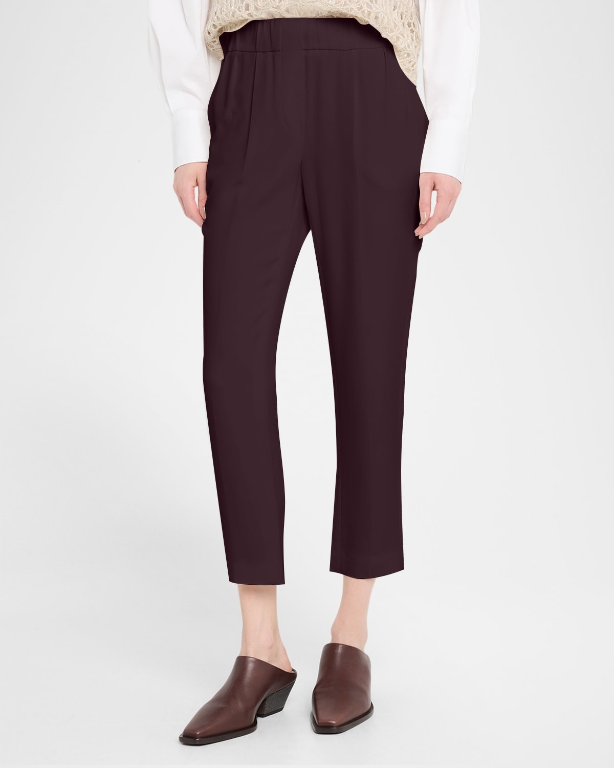 Silk Crepe Cady Tailored Straight-Leg Pull-On Pants - 4
