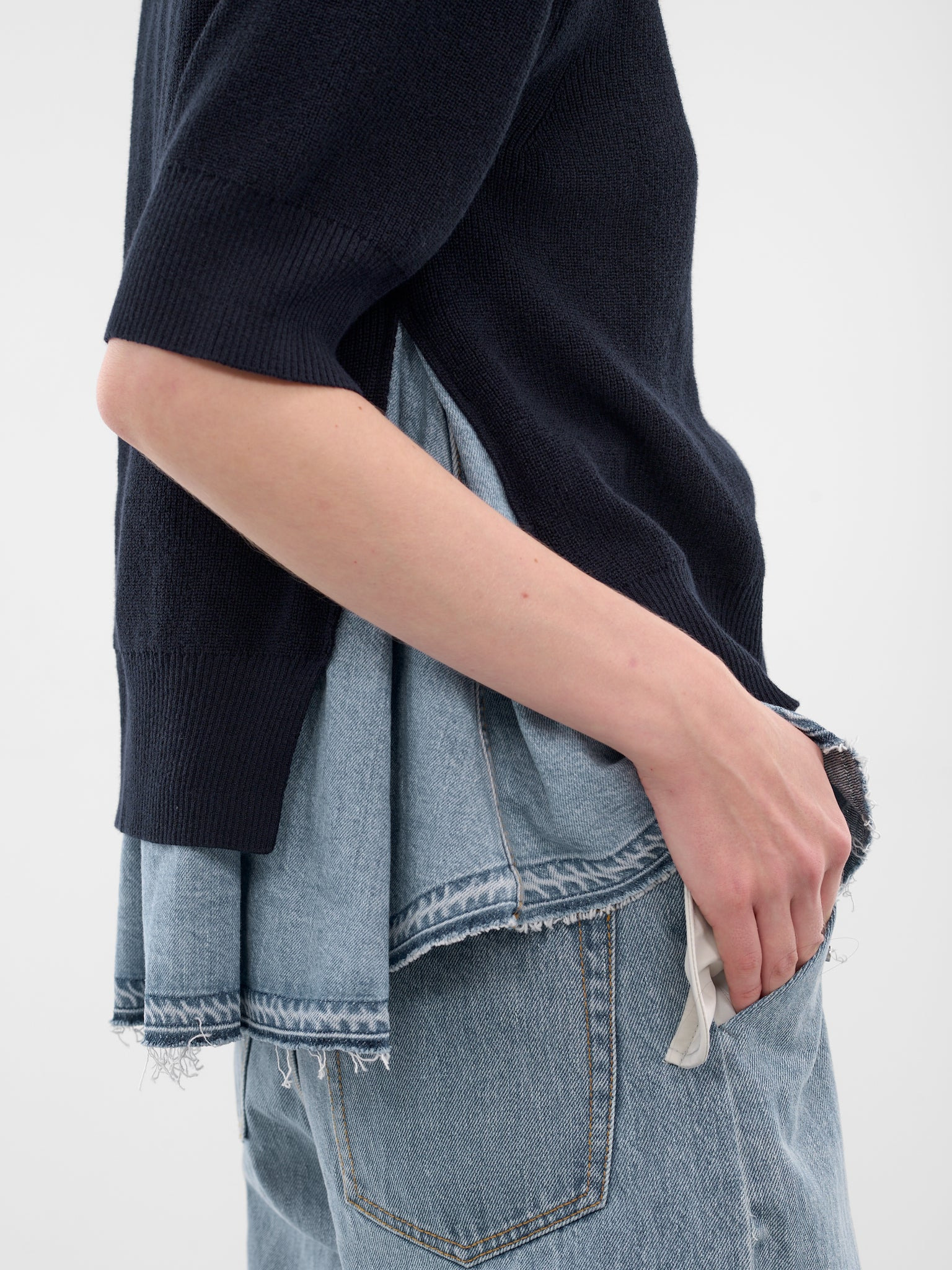 Deconstructed Knit-Denim Layered Sweater - 5