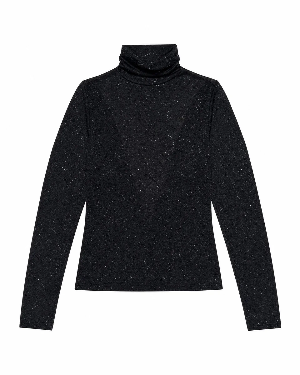 BLACK RHINESTONE-EMBELLISHED KNIT TOP - 1