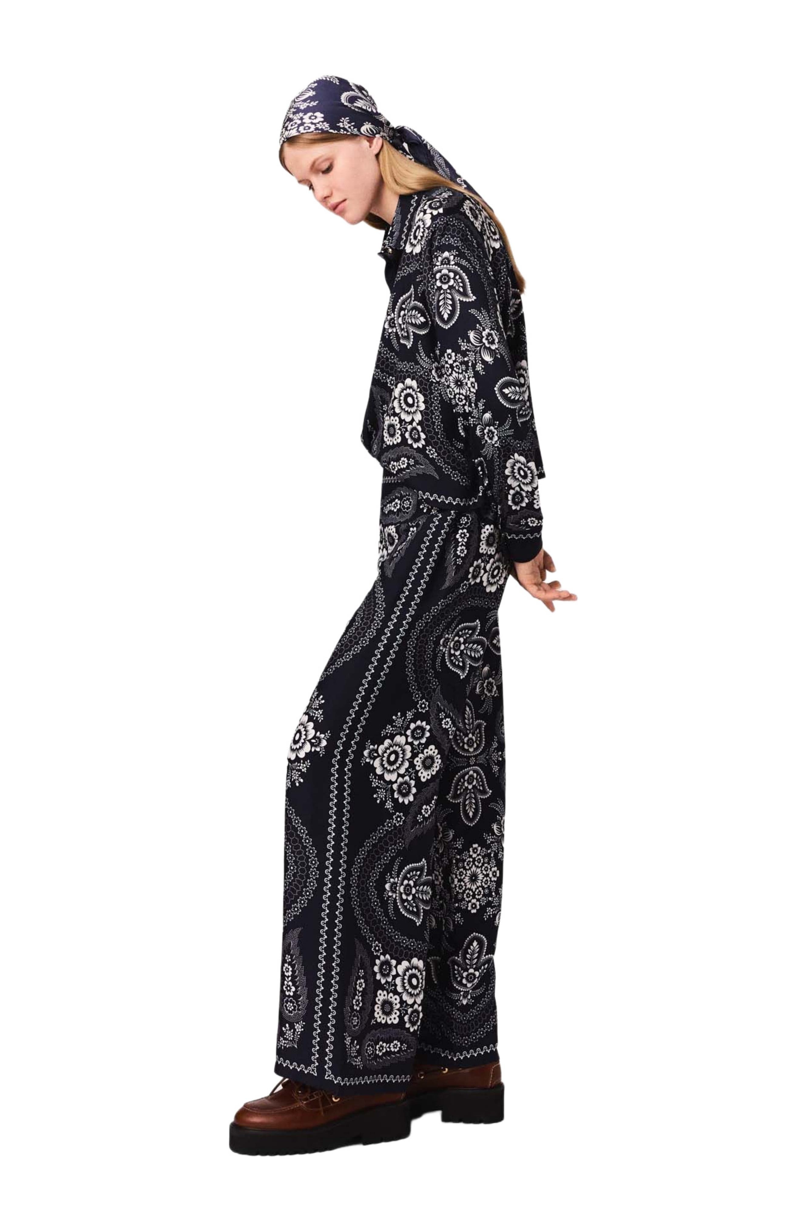 maje Flowing print trousers in Navy Bandana Print at Nordstrom - 2