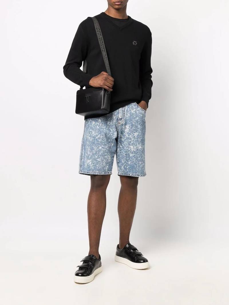 PHILIPP PLEIN logo-patch V-neck jumper outlook