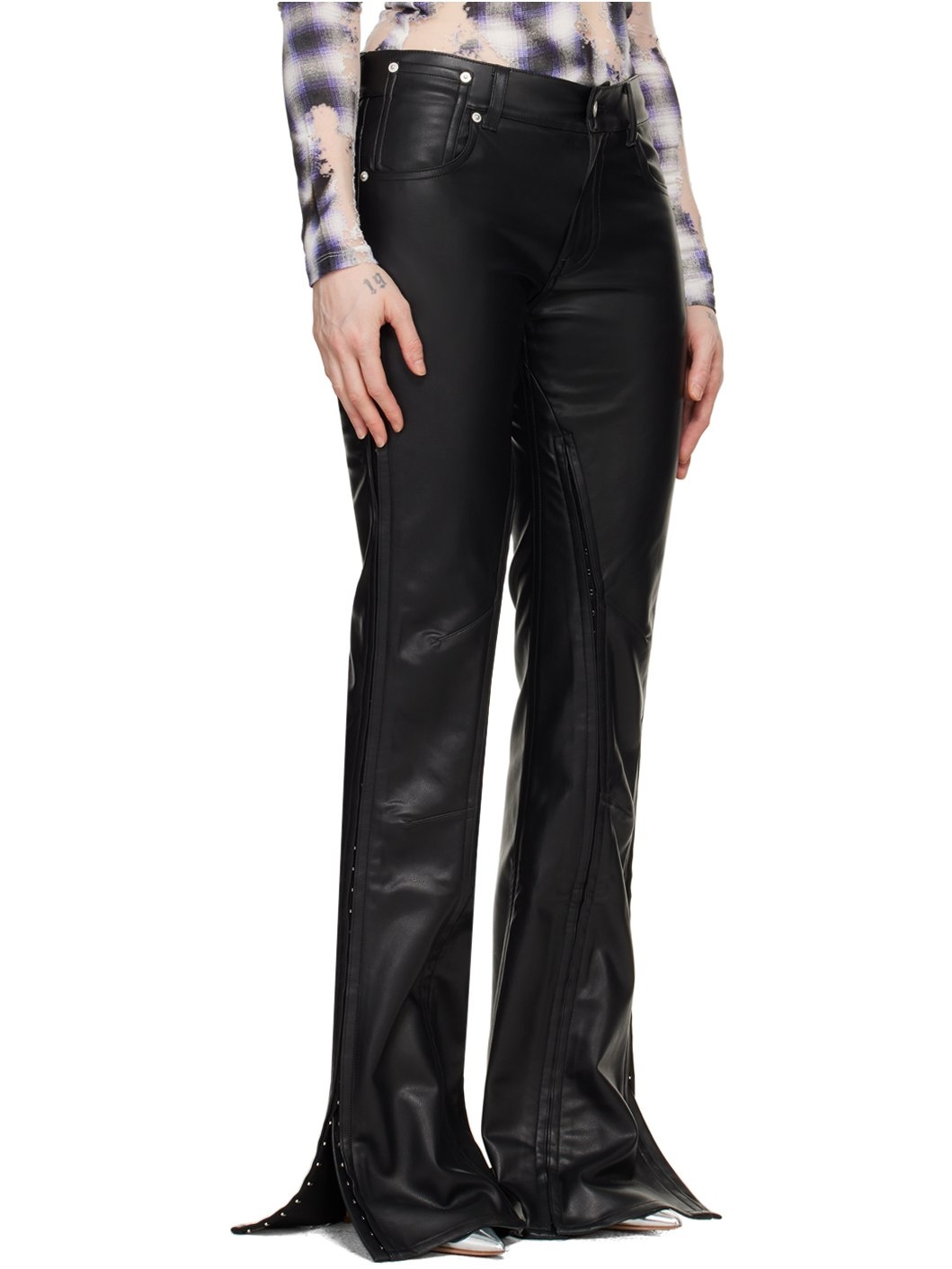 Black Hook-Eye Faux-Leather Pants - 2