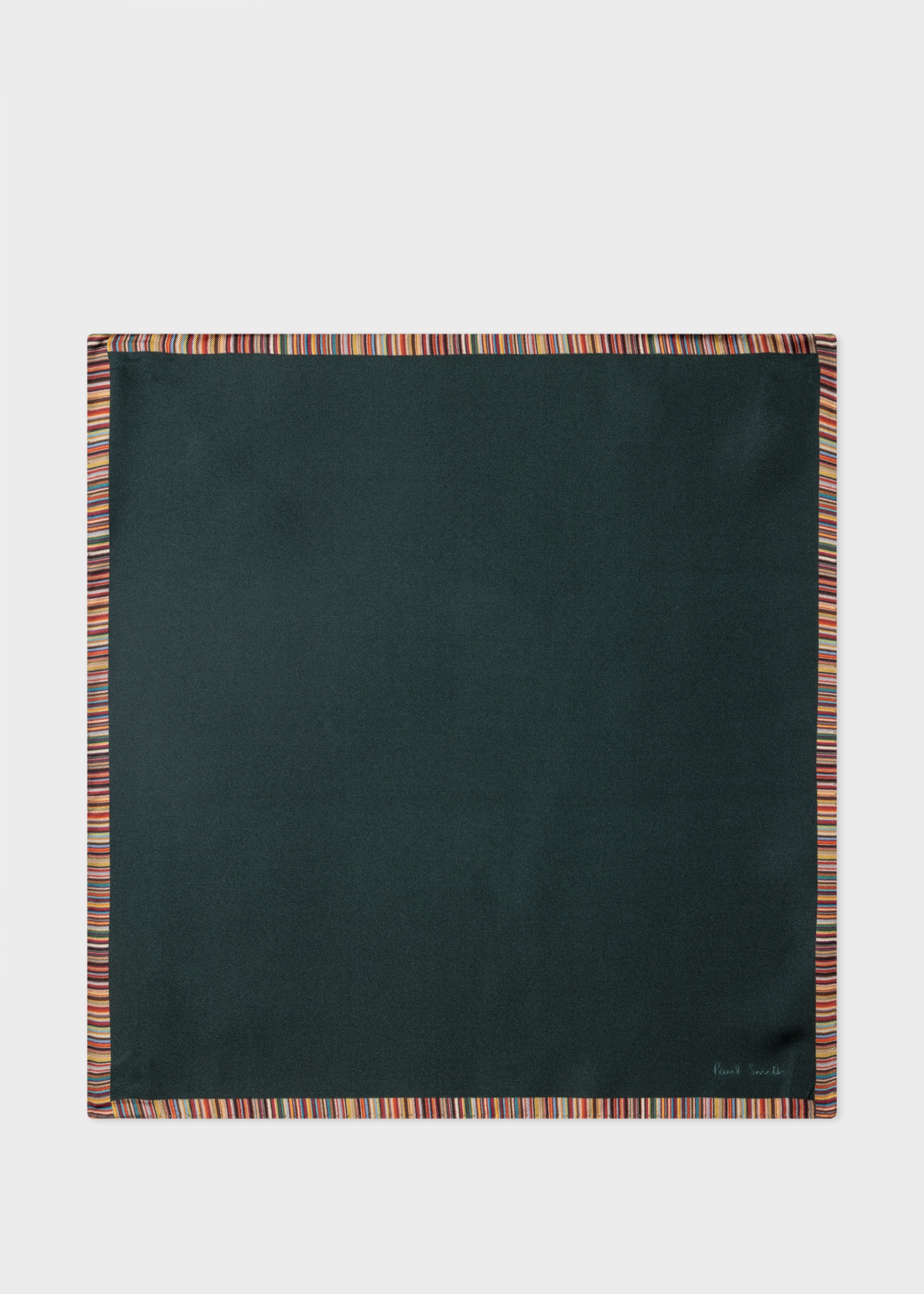 Dark Green 'Signature Stripe' Silk Pocket Square - 1