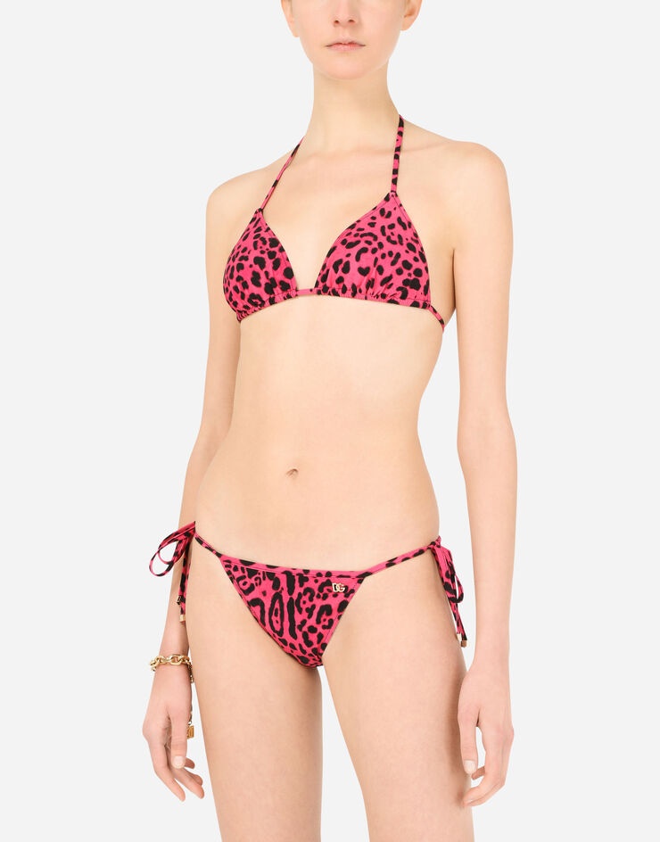 Triangle bikini top with neon leopard print - 4