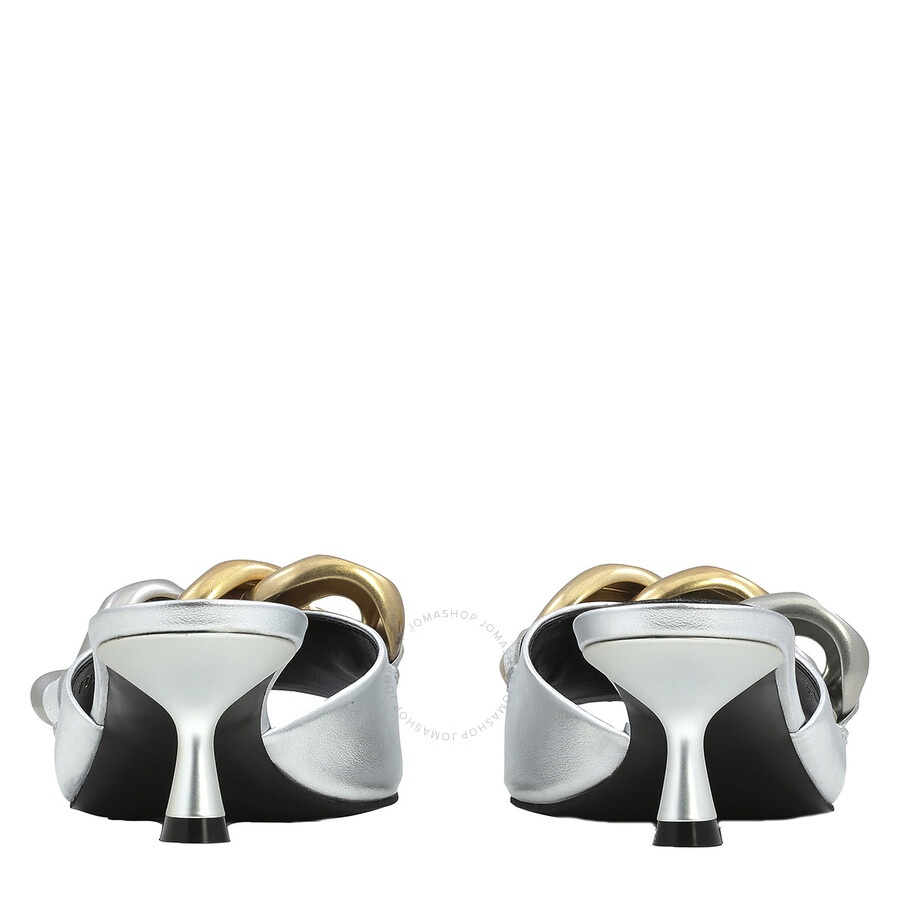 Stella Mccartney Ladies Silver Metallic Falabella Kitten Mules - 4