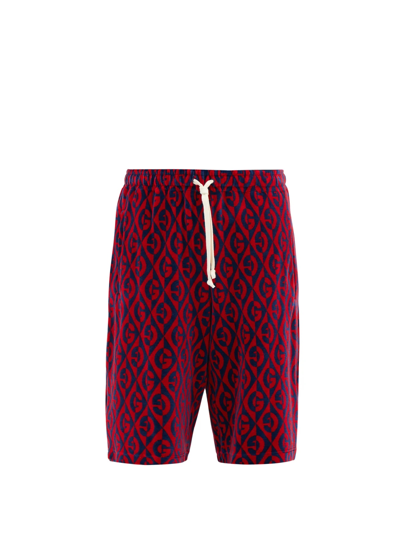 Rhombus-jacquard mid-rise chenille shorts - 1