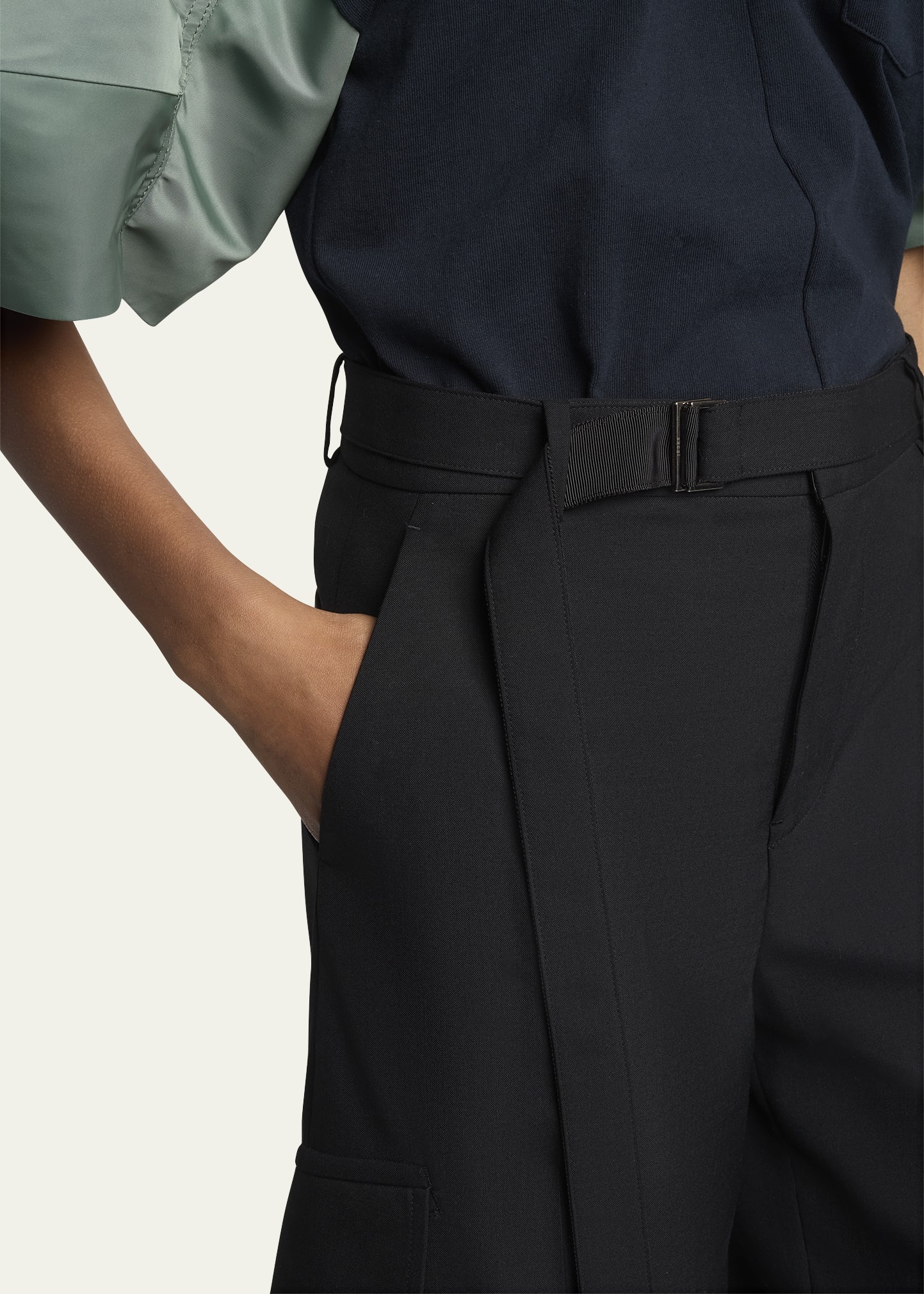 Belted Tapered Cargo Wool Suiting Pants - 5