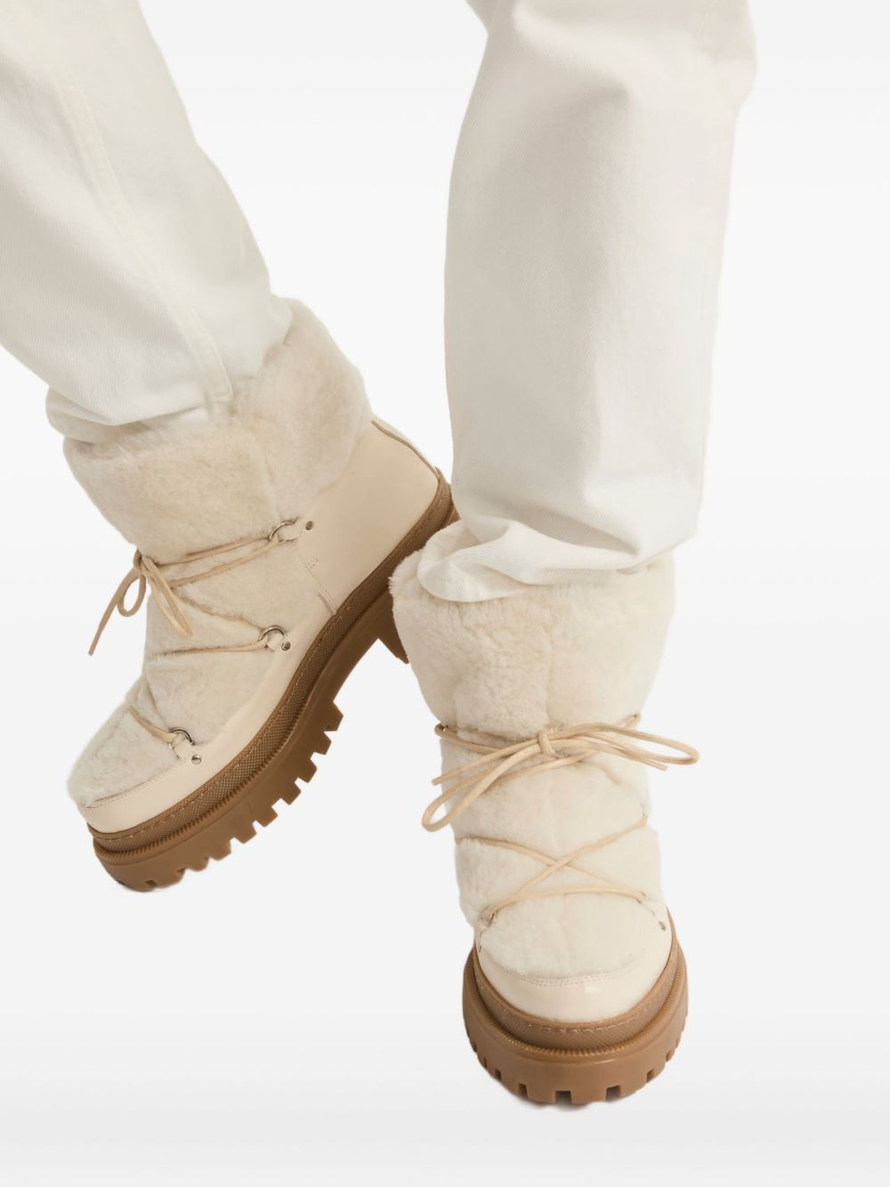 lace-up shearling boots - 5