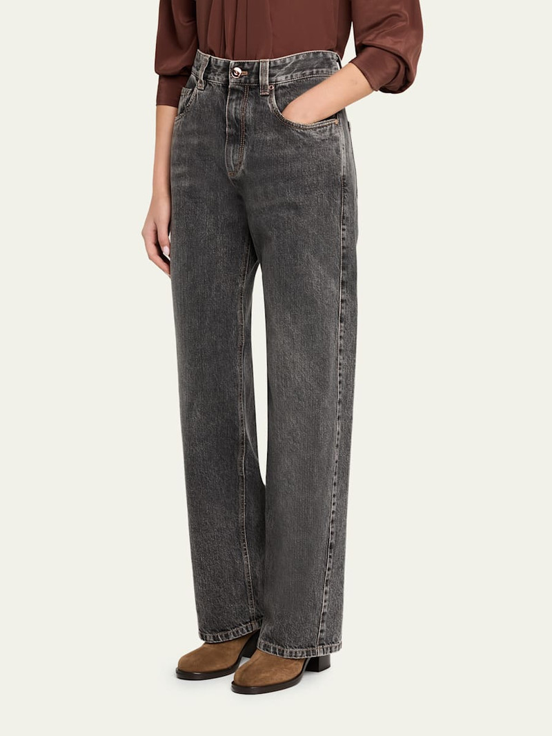 Mid-Rise Straight-Leg Denim Pants 4