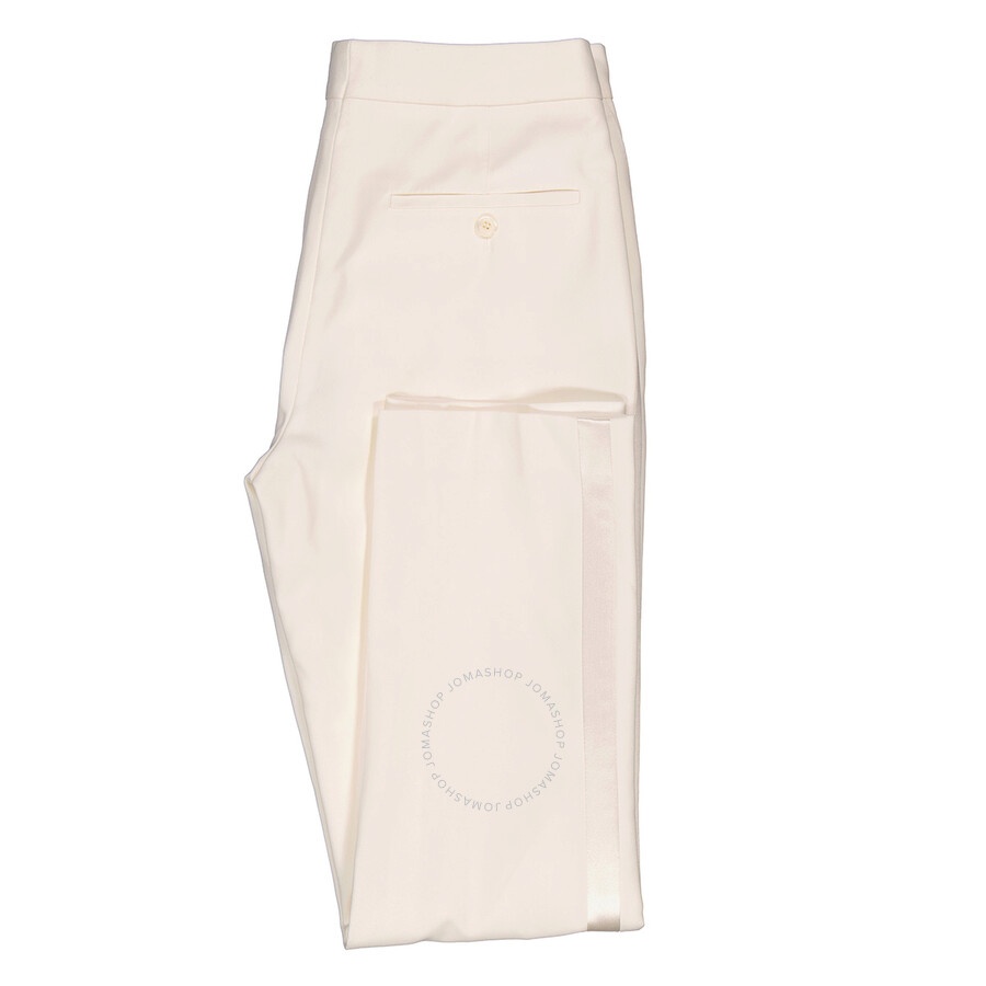 Burberry Optic White Silk Side Stripe Technical Wool Tailored Trousers - 7