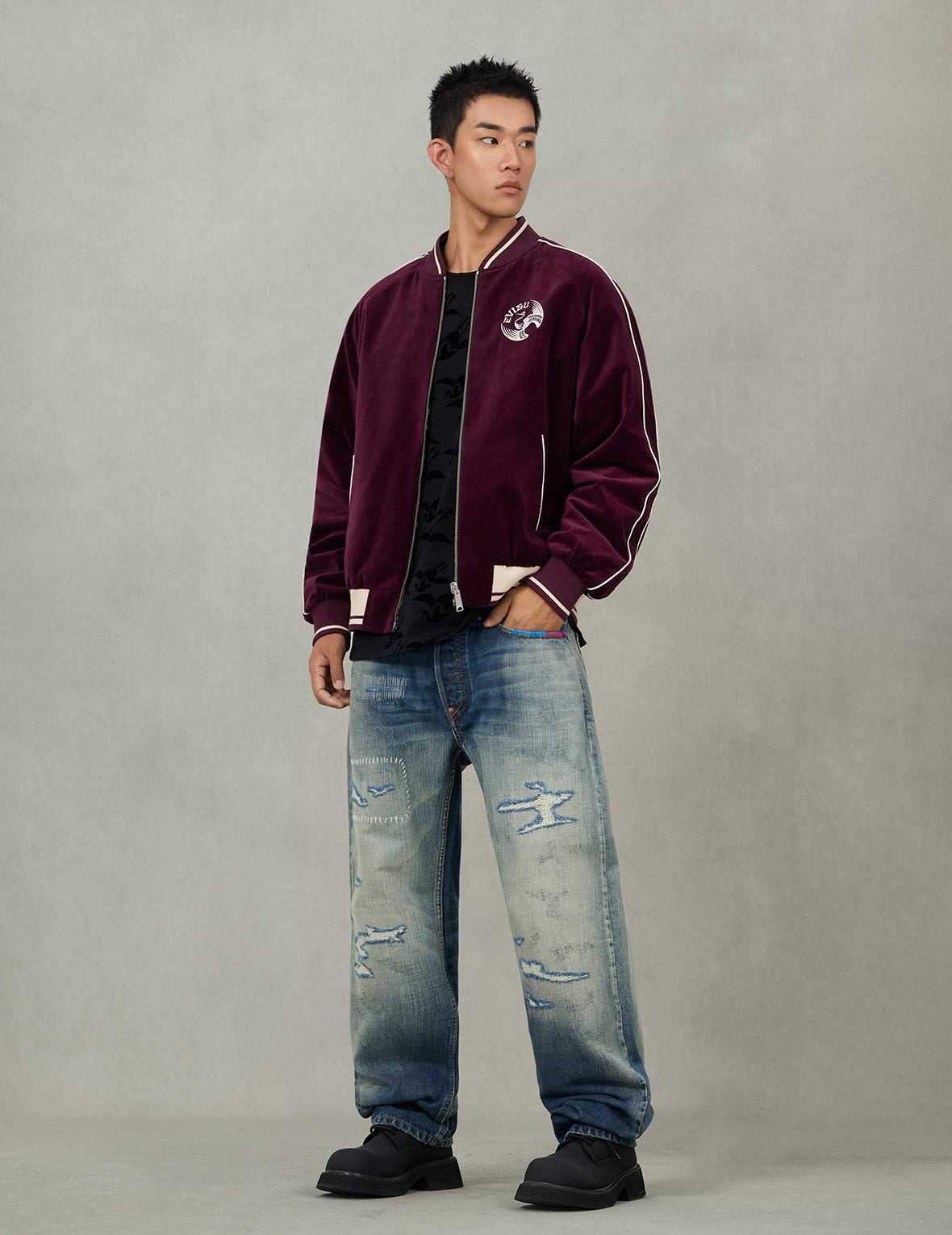 Crane and Logo Embroidery Regular Fit Reversible Bomber Jacket - 5