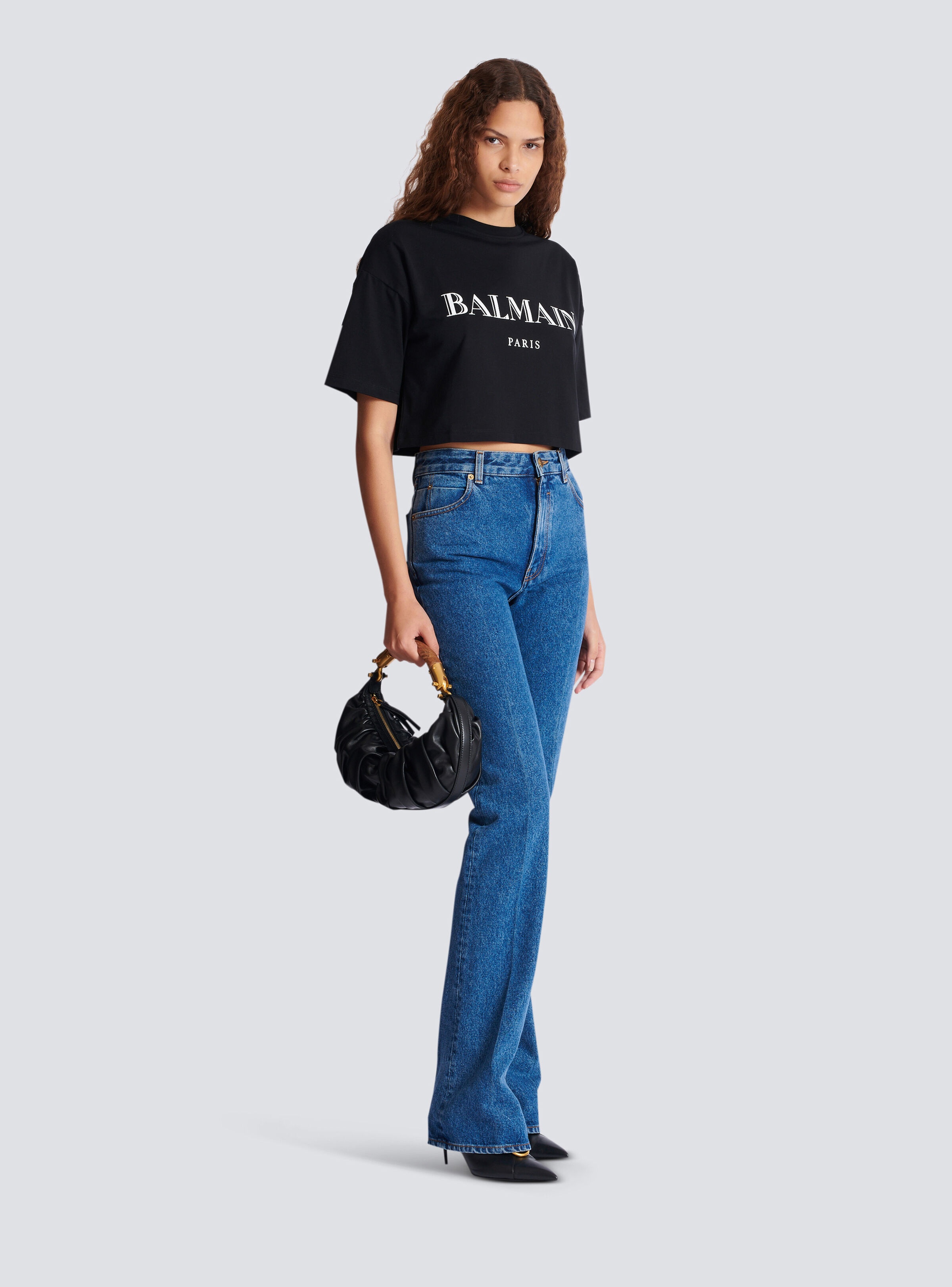 Boxy cropped T-shirt with Balmain print - 2