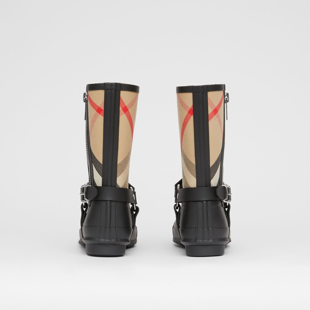 Strap Detail House Check Rubber Rain Boots - 5