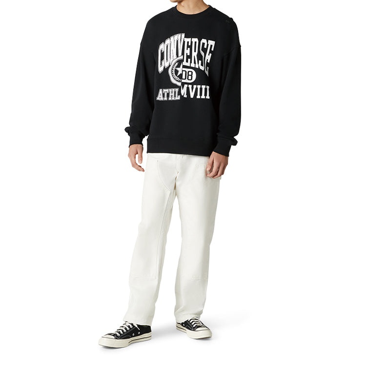 Men's Converse Alphabet Logo Printing Round Neck Pullover Black 10018354-A03 - 5
