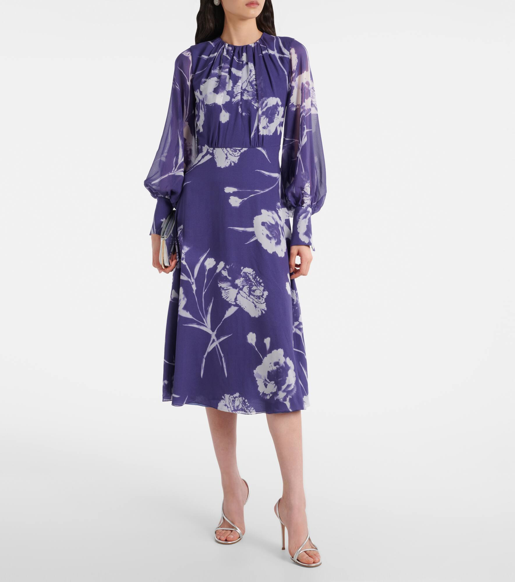 Floral silk voile midi dress - 2