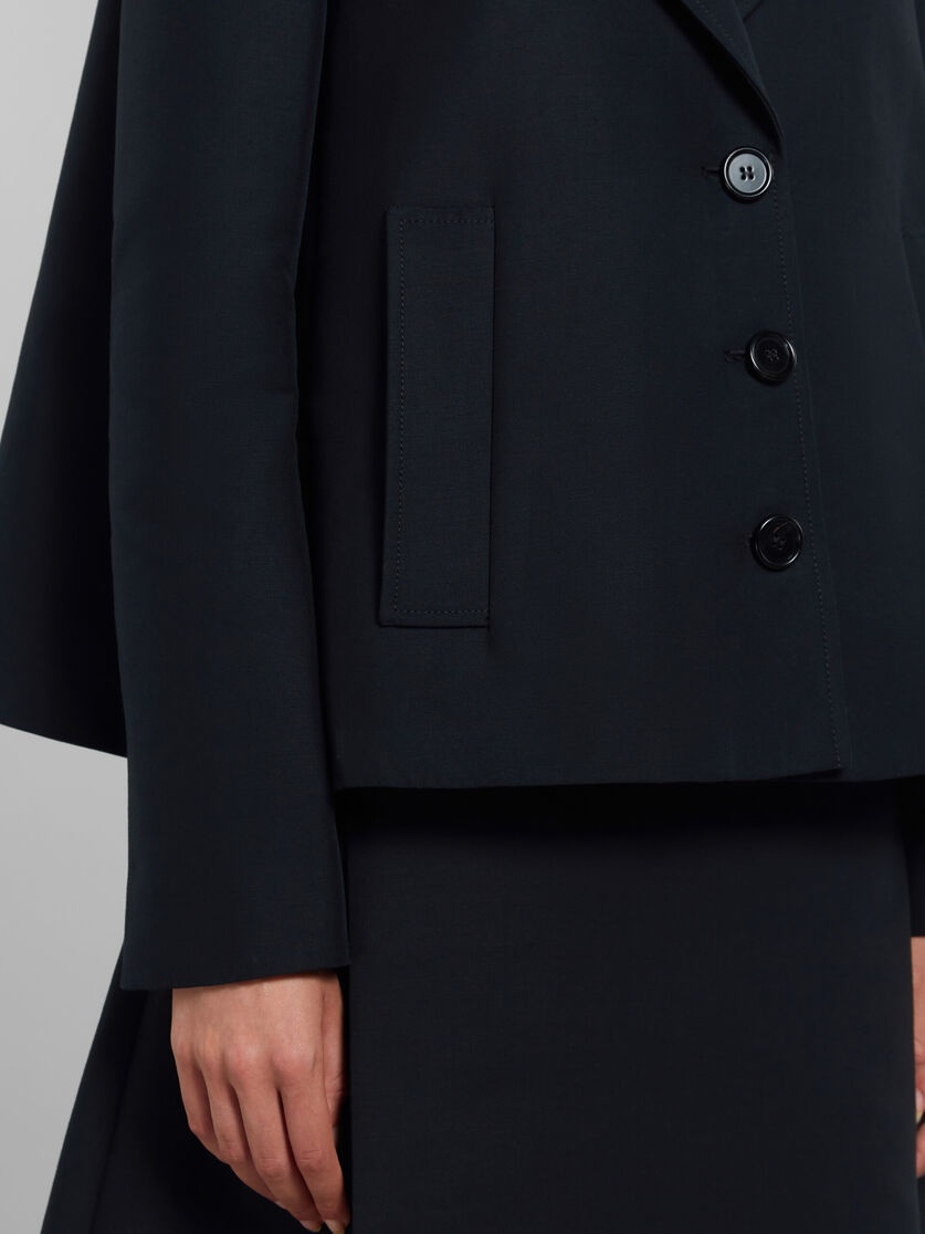 BLACK A-LINE CADY JACKET WITH BACK PLEAT - 5