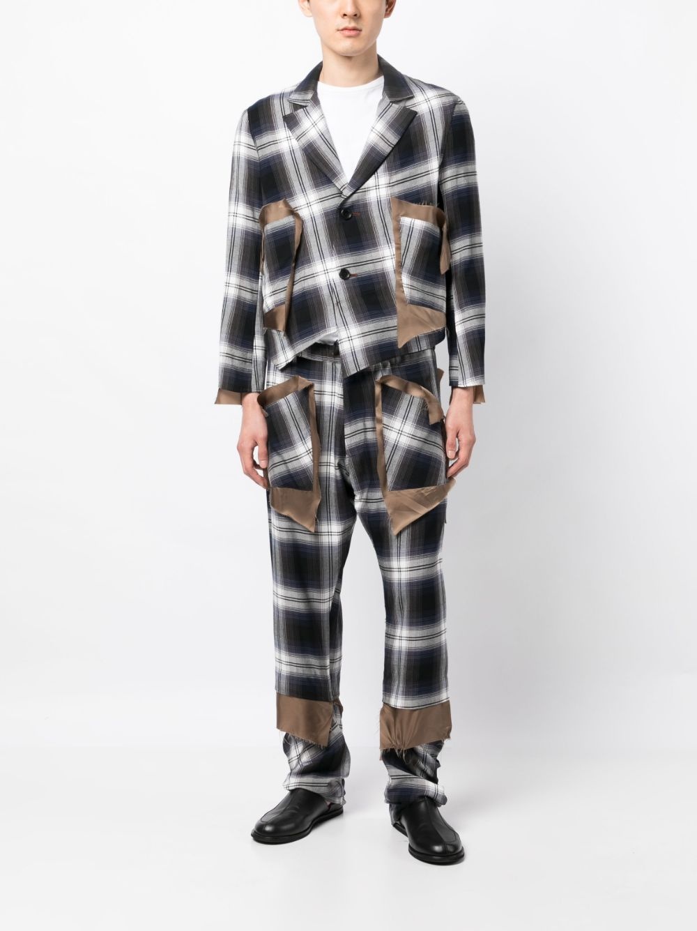 check-print asymmetric trousers - 2