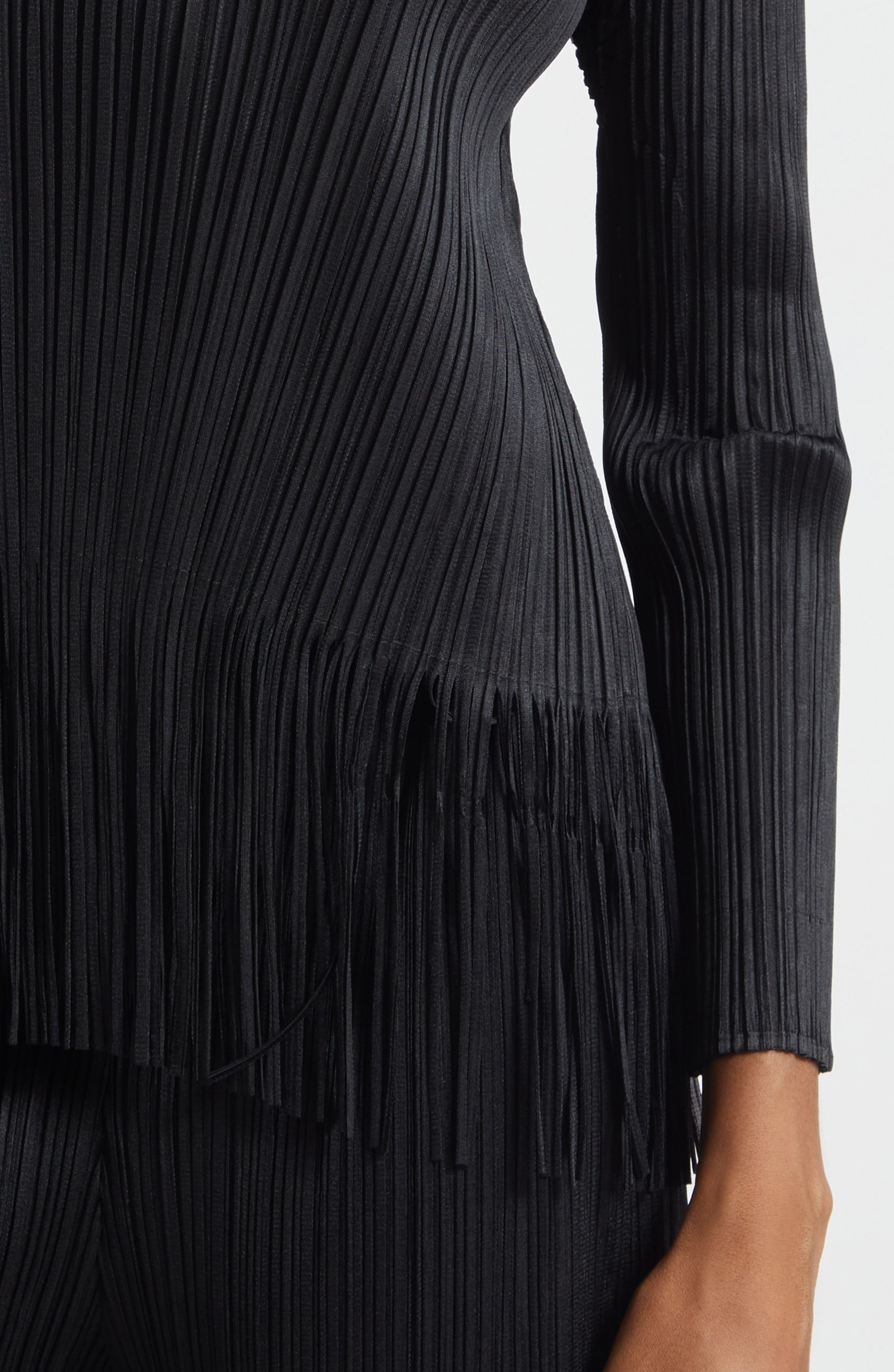 Pleats Please Issey Miyake Wave Pleated Fringe Top in Black at Nordstrom - 5