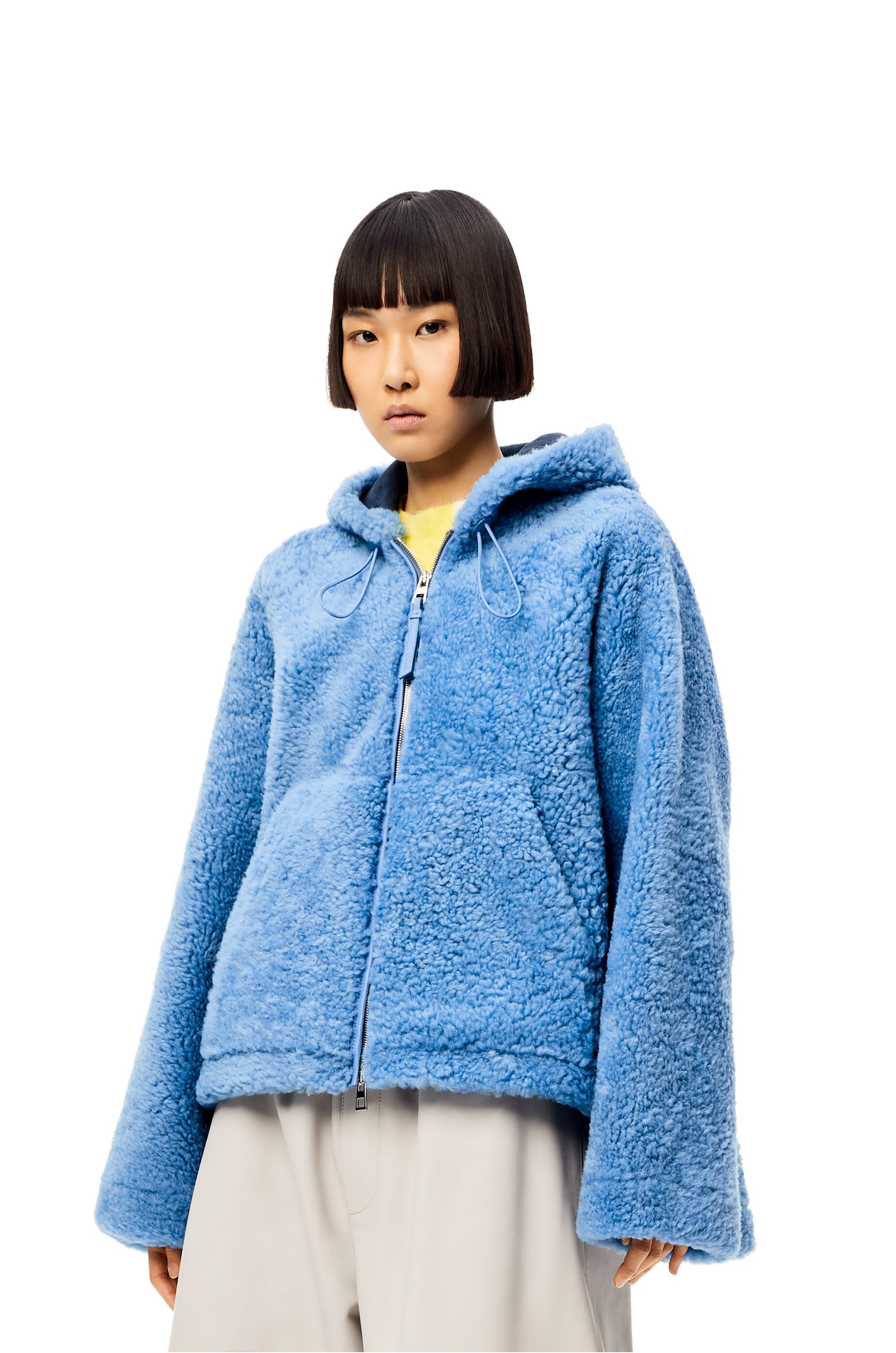 Hooded zip jacket in shearling - 3