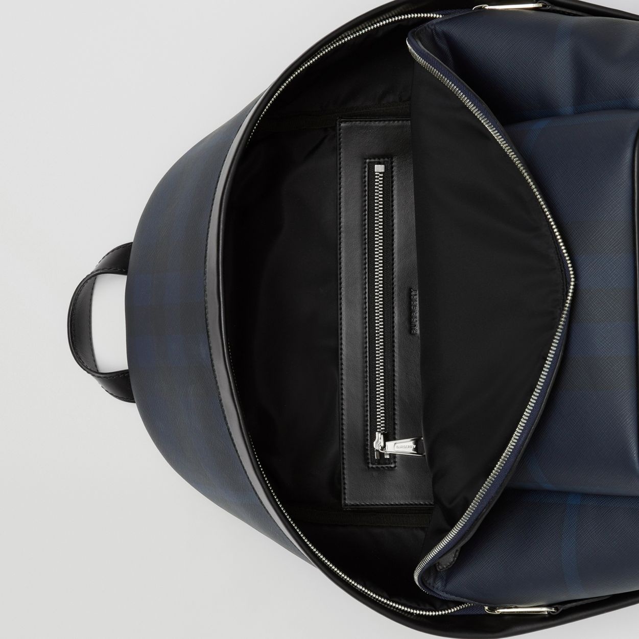 Exaggerated Check and Leather Backpack - 5
