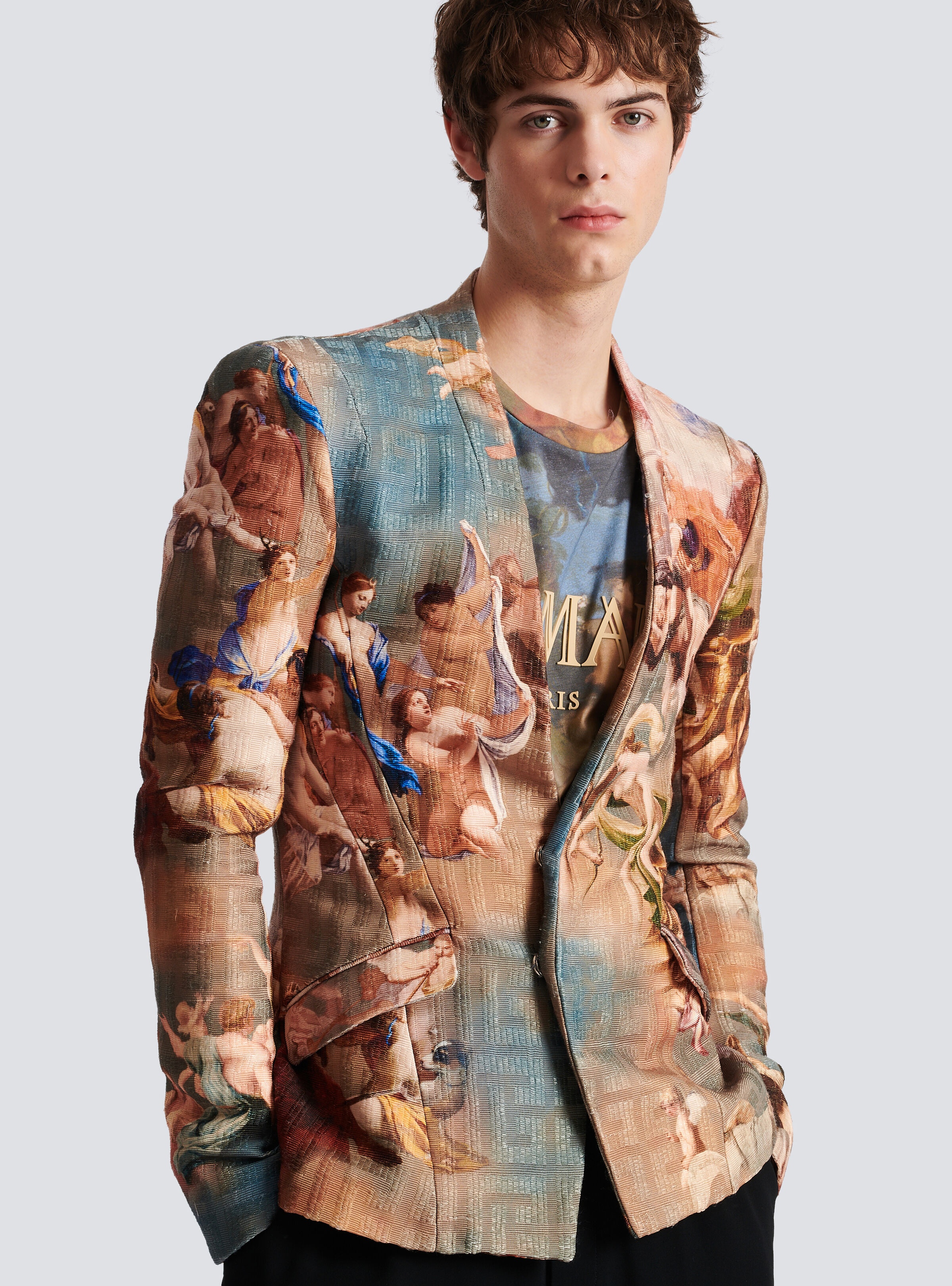 Sky print collarless jacket - 6
