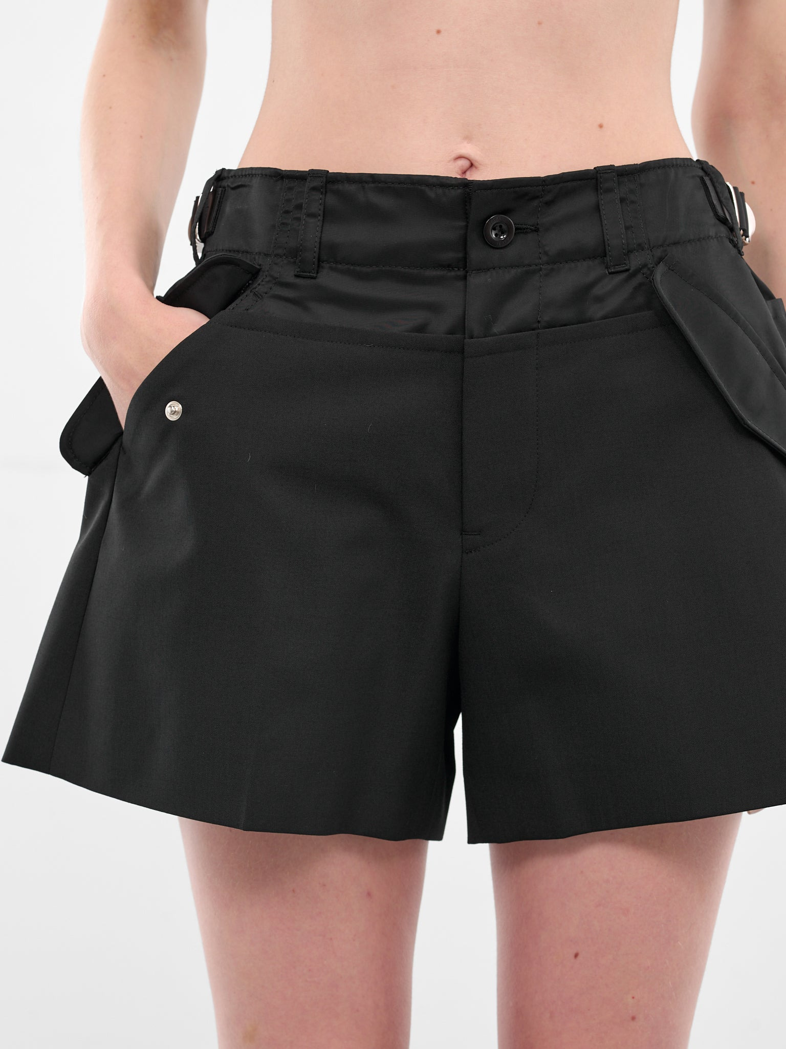 Black Suiting-Nylon Mini Shorts - 5