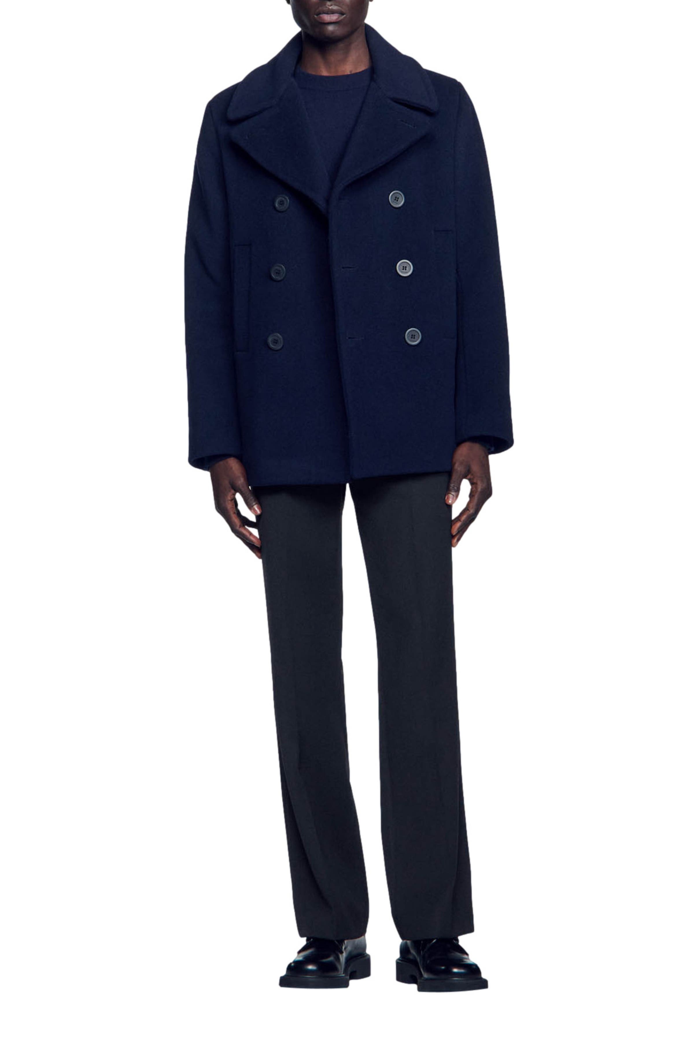 SANDRO Wool pea coat in Navy Blue at Nordstrom - 1